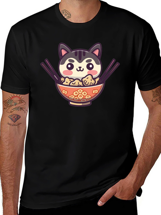 Cat Ramen Bowl Black T-Shirt