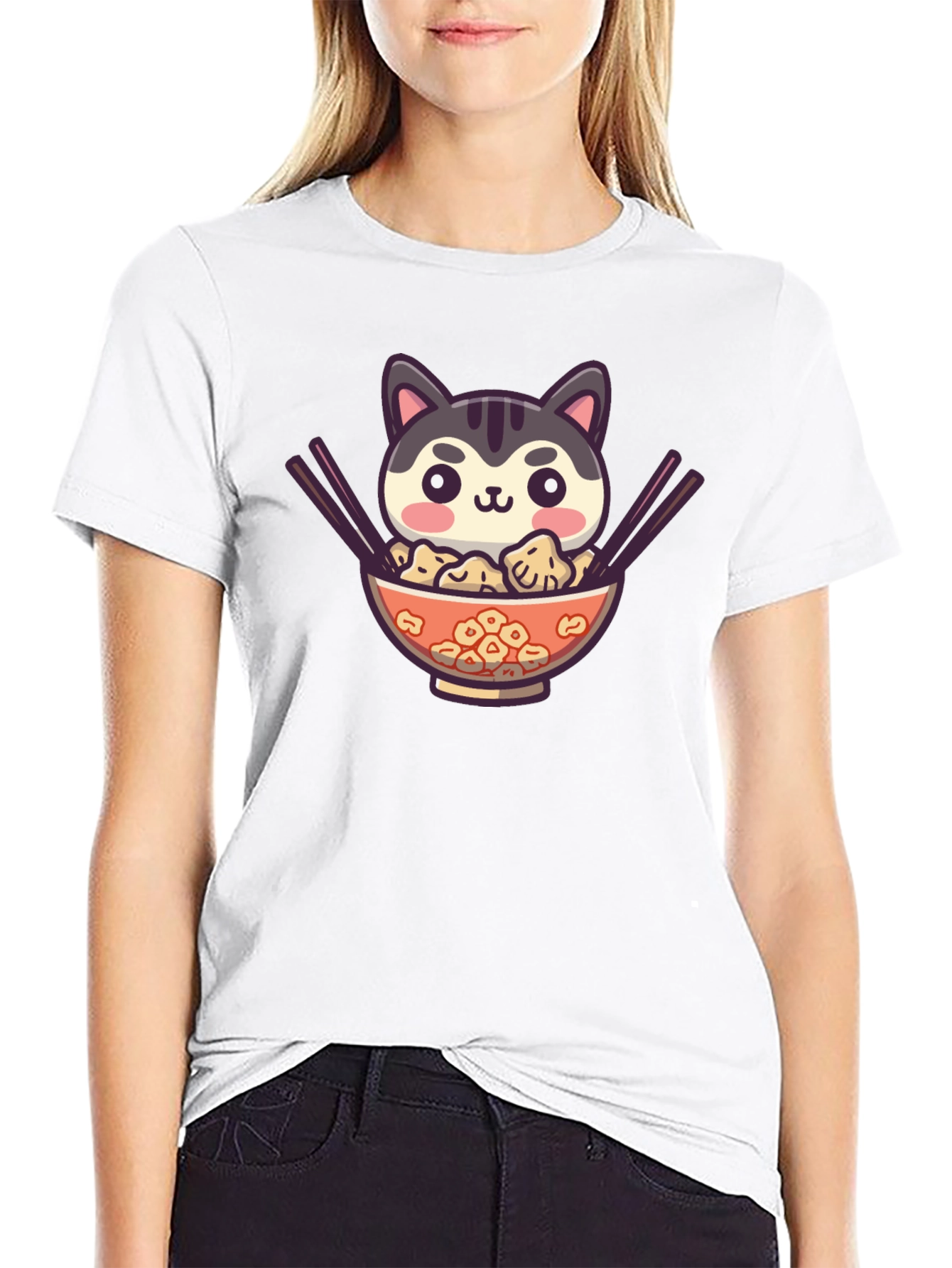 Cat Ramen Bowl Black T-Shirt