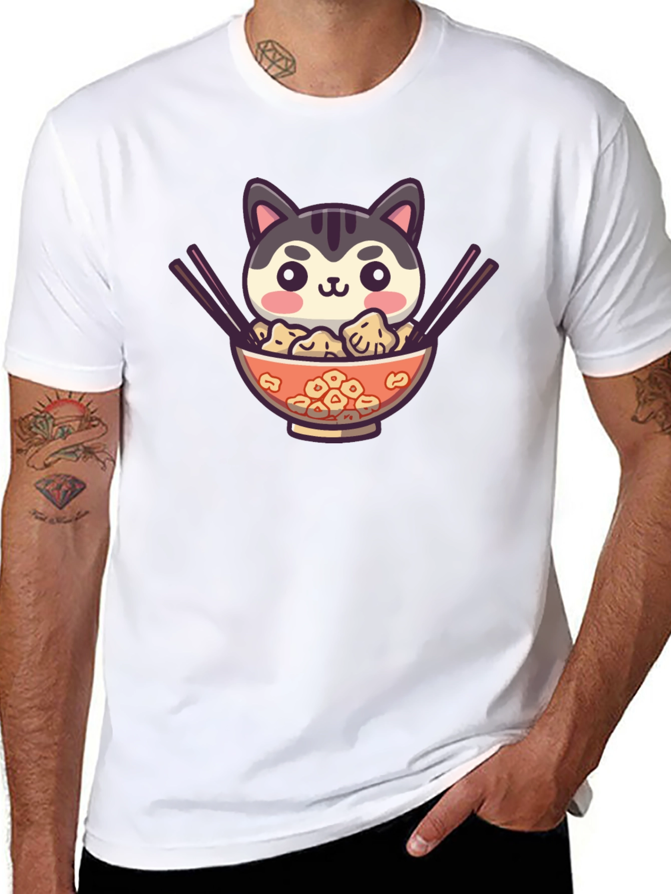 Cat Ramen Bowl Black T-Shirt