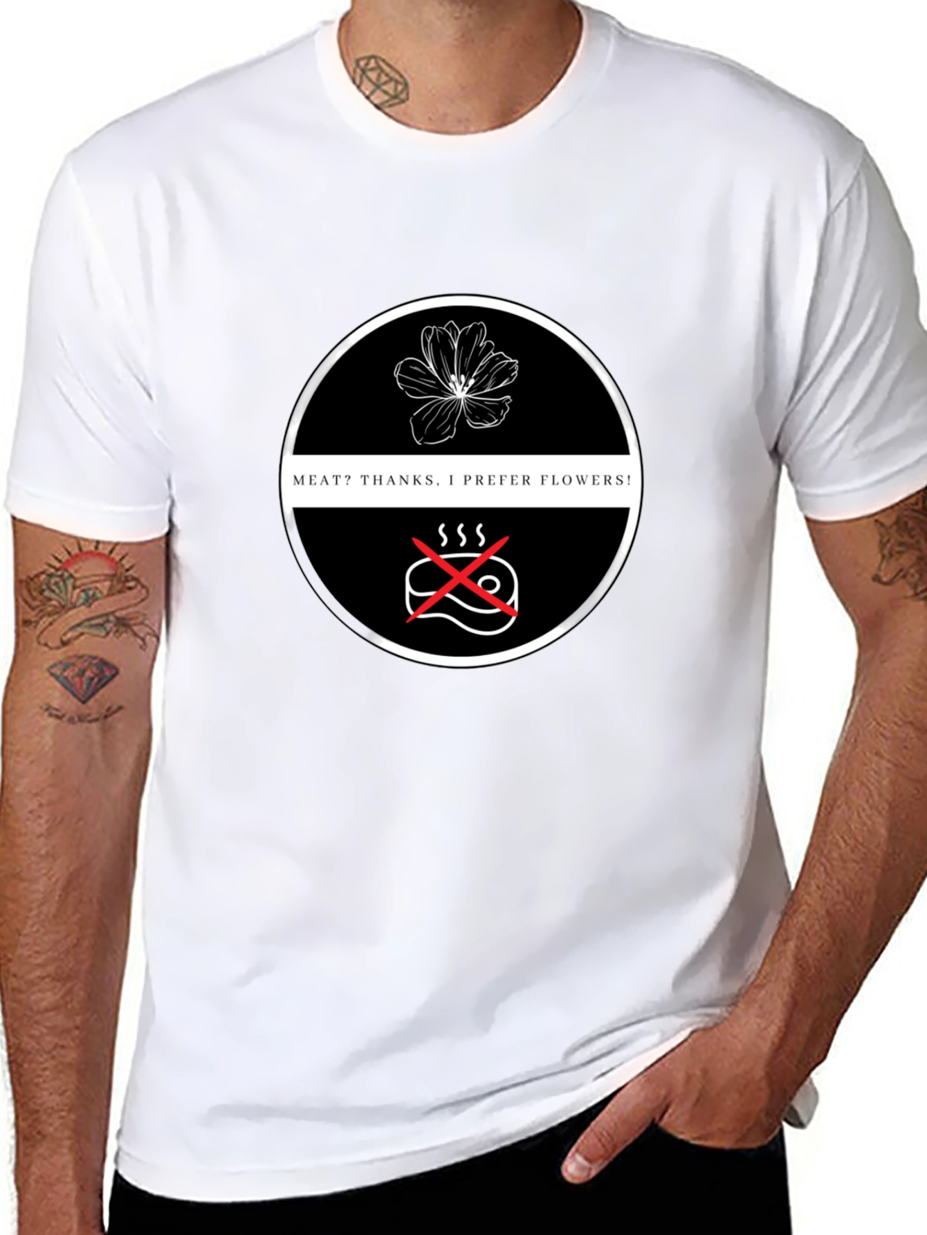 Vegan Flower Power T-Shirt - No Meat Please!