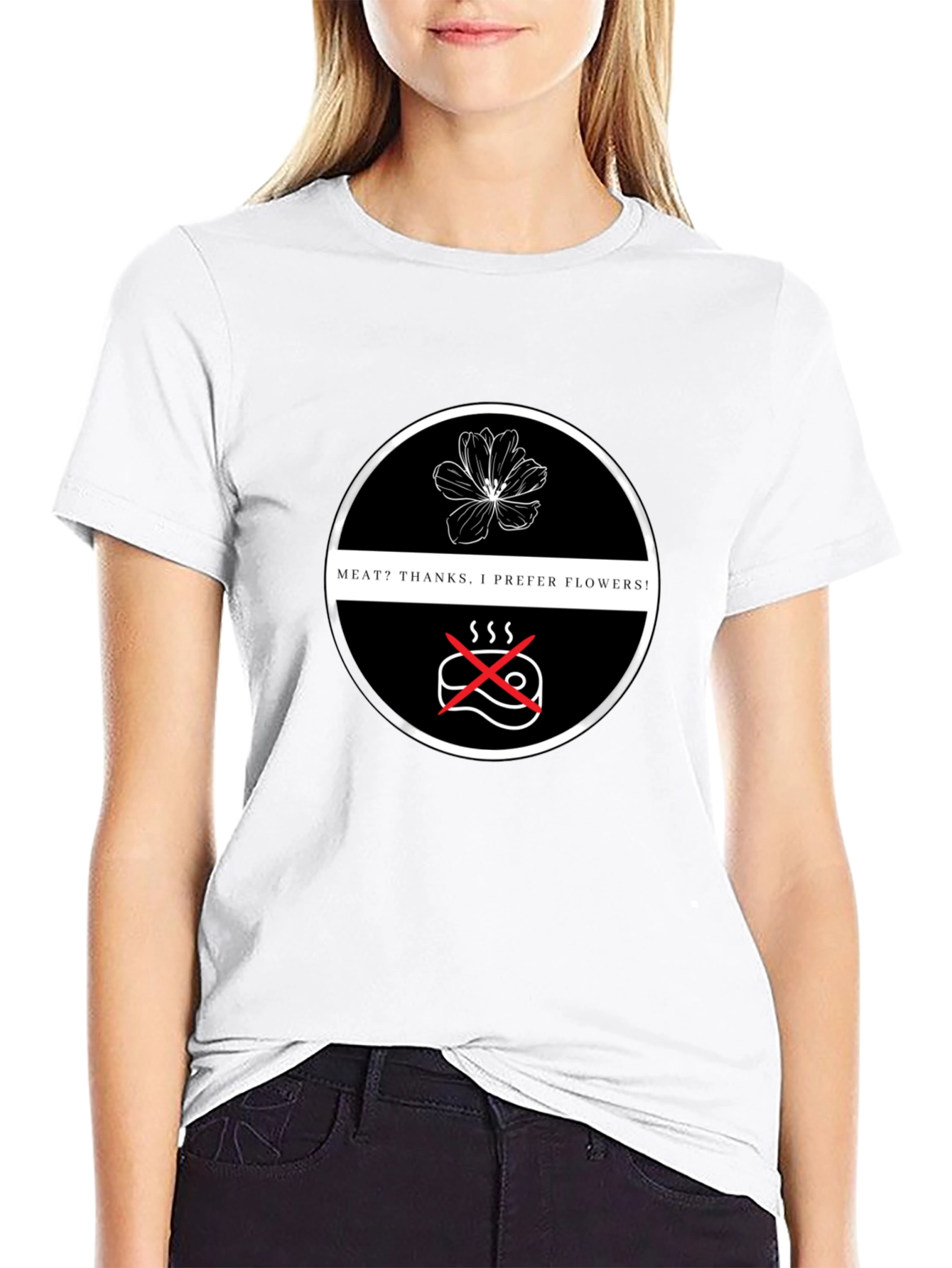 Vegan Flower Power T-Shirt - No Meat Please!