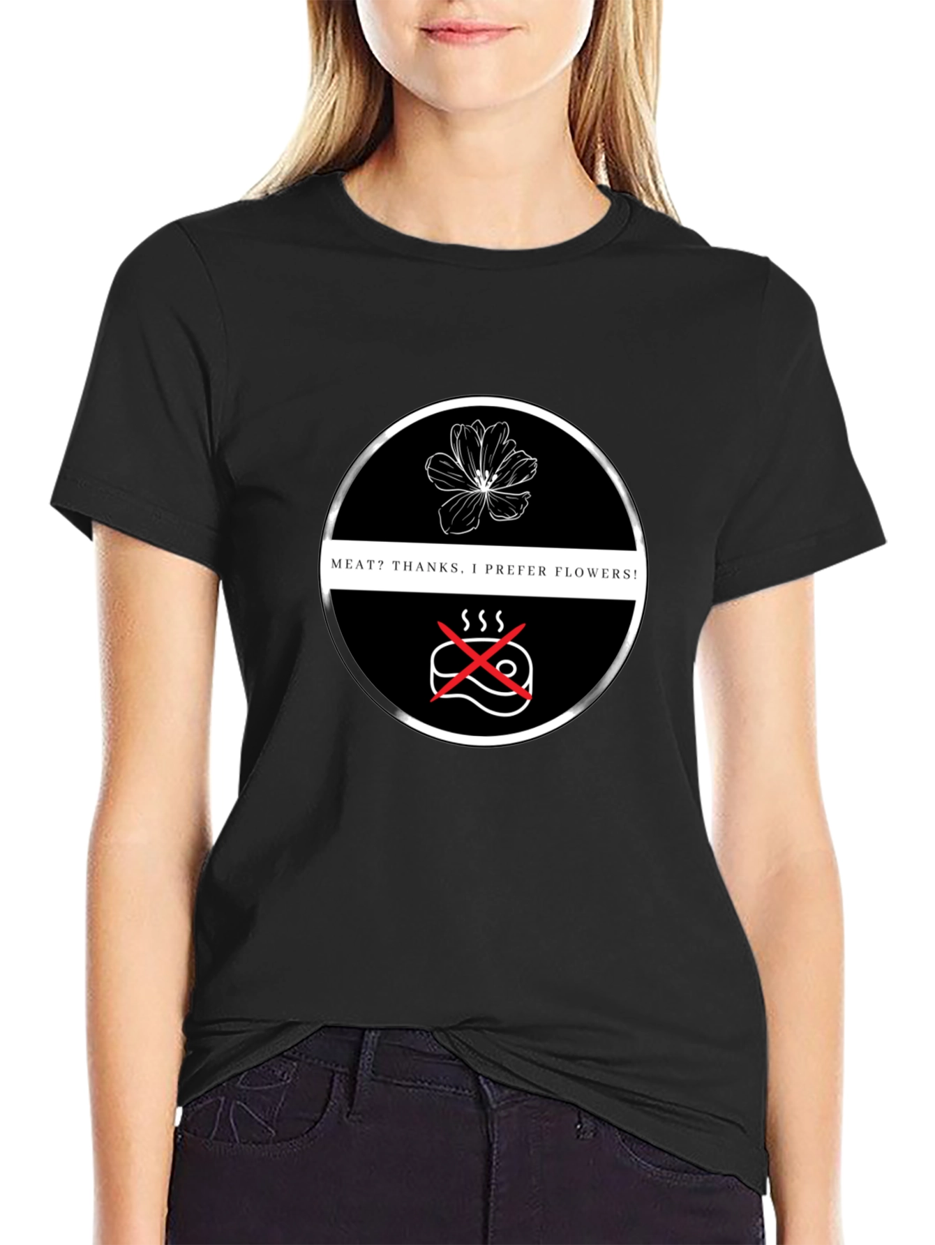 Vegan Flower Power T-Shirt - No Meat Please!