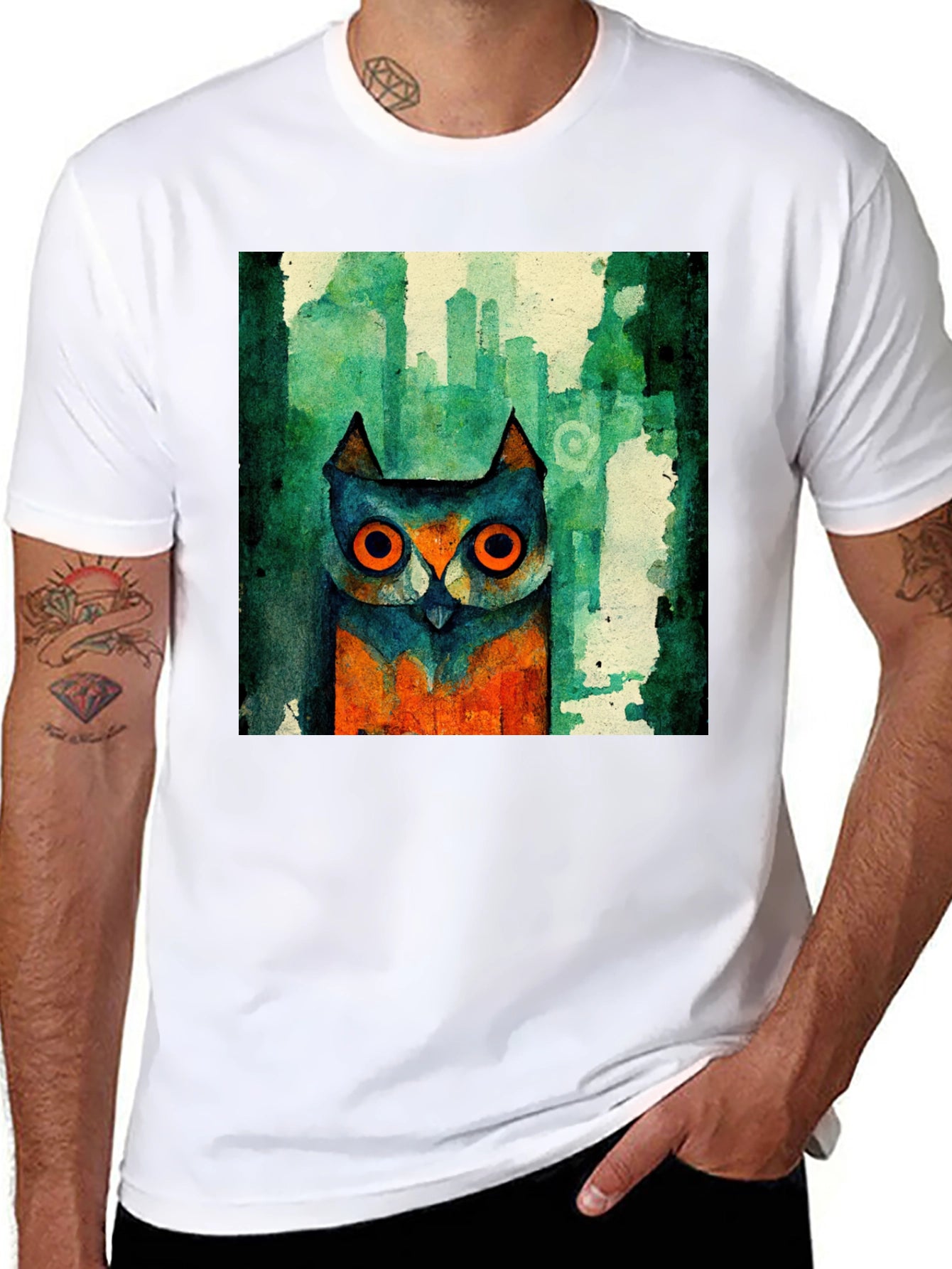 Abstract Owl Graphic Black T-Shirt