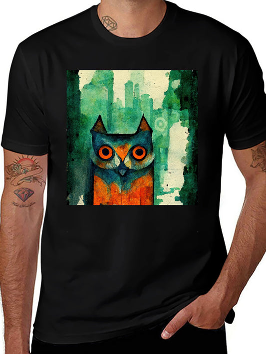 Abstract Owl Graphic Black T-Shirt