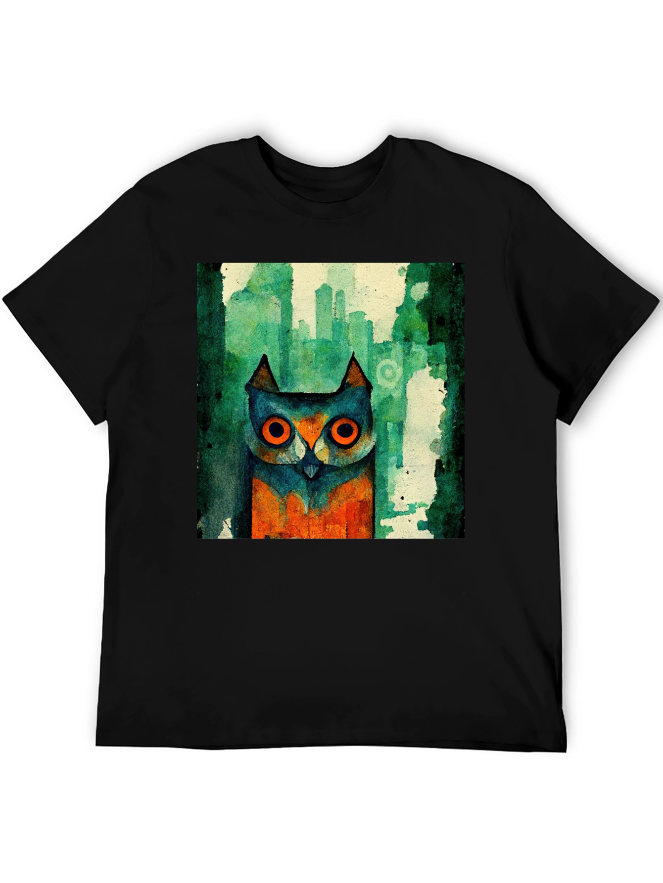 Abstract Owl Graphic Black T-Shirt