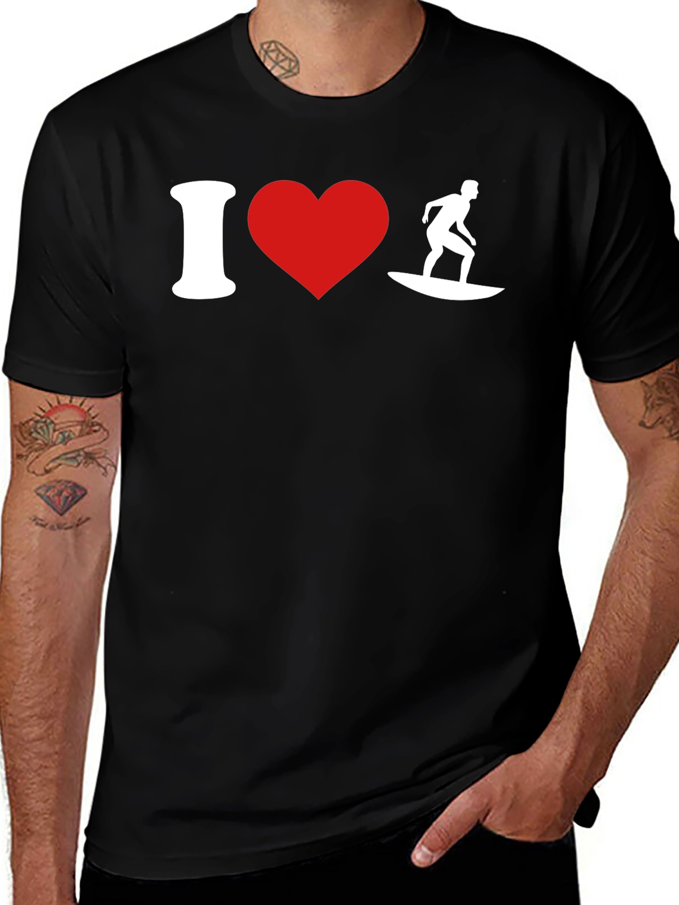 I Heart Surfing Black T-Shirt