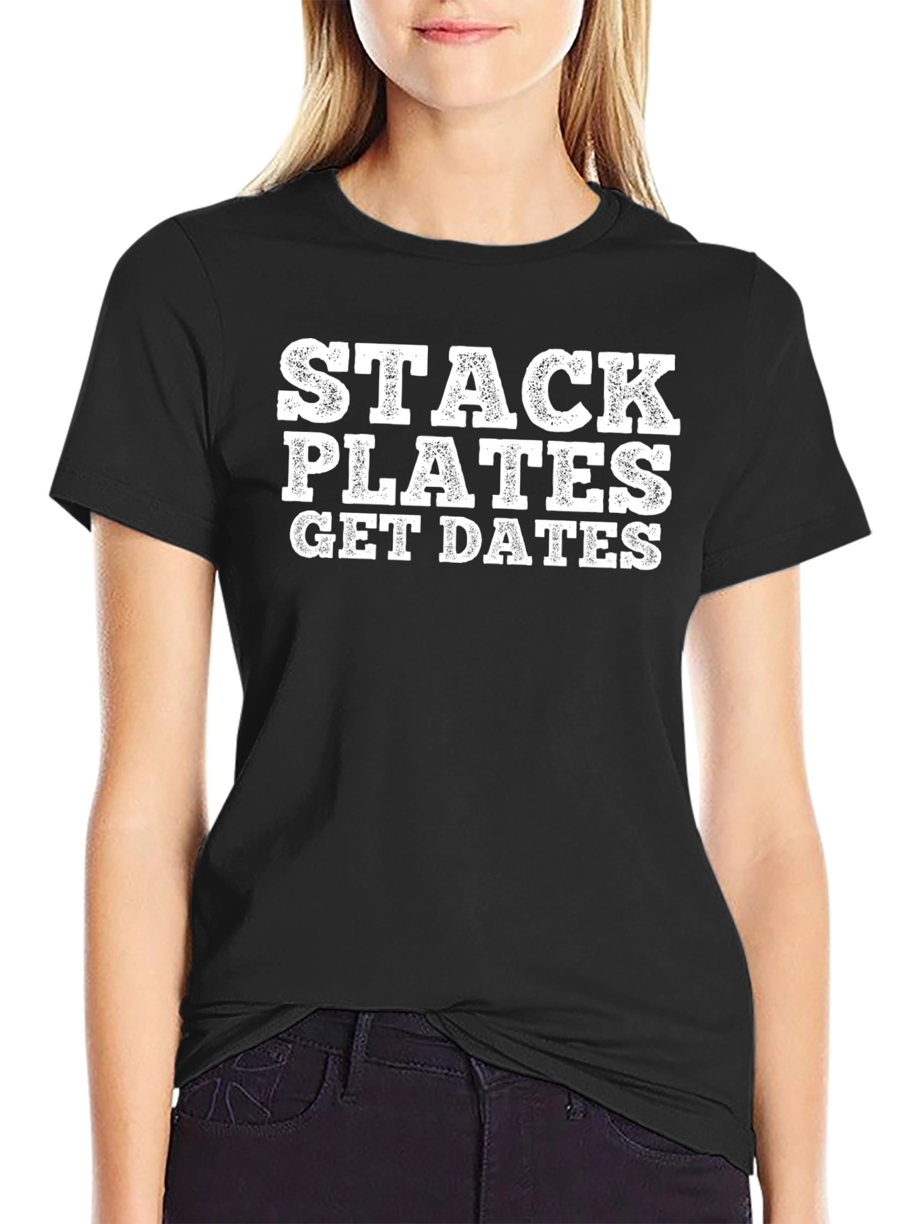 Stack Plates Get Dates Black T-Shirt