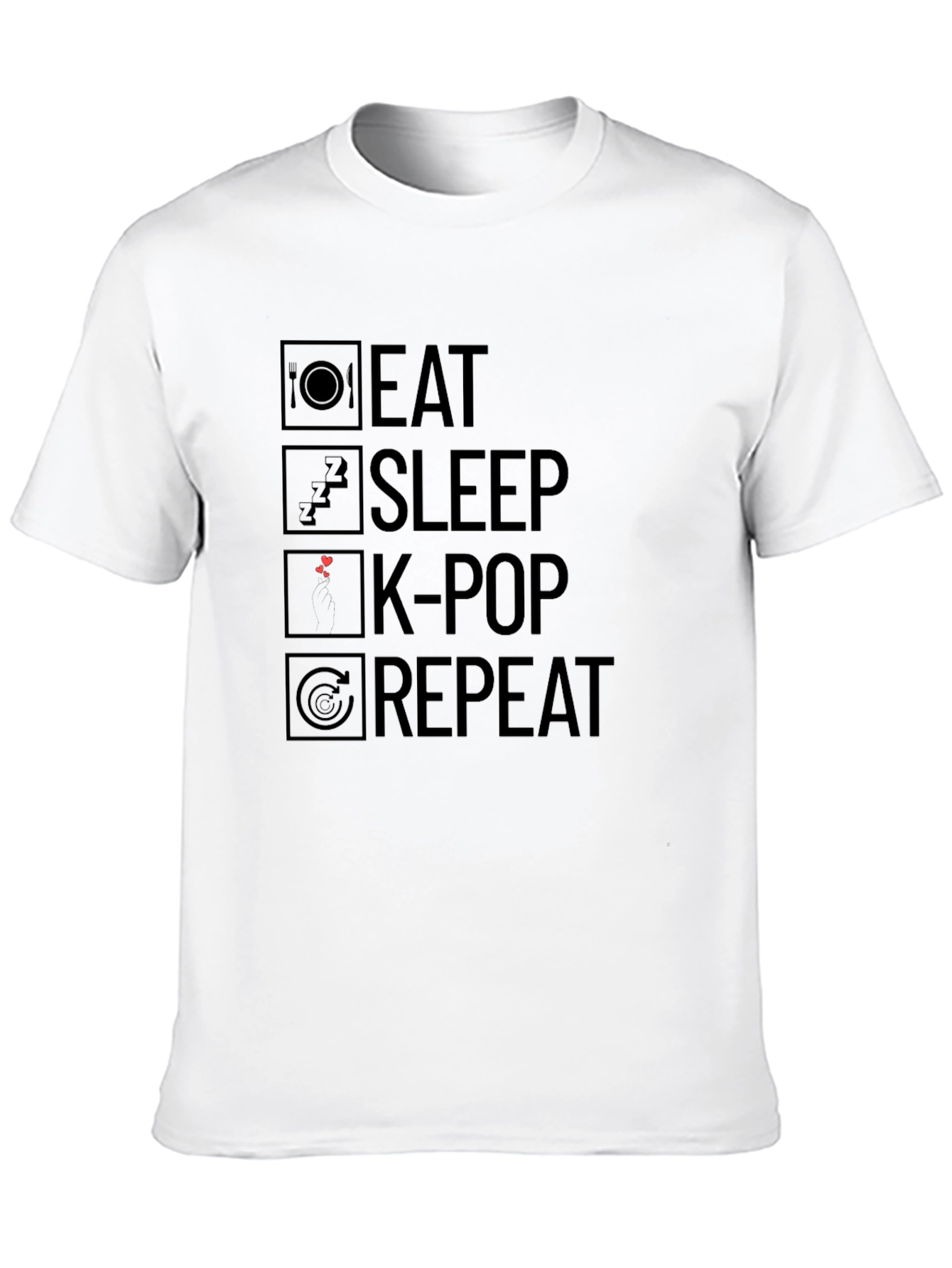 Eat Sleep K-Pop Repeat Black Graphic T-Shirt