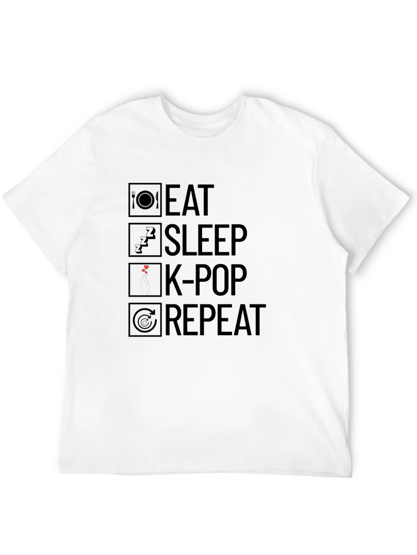 Eat Sleep K-Pop Repeat Black Graphic T-Shirt
