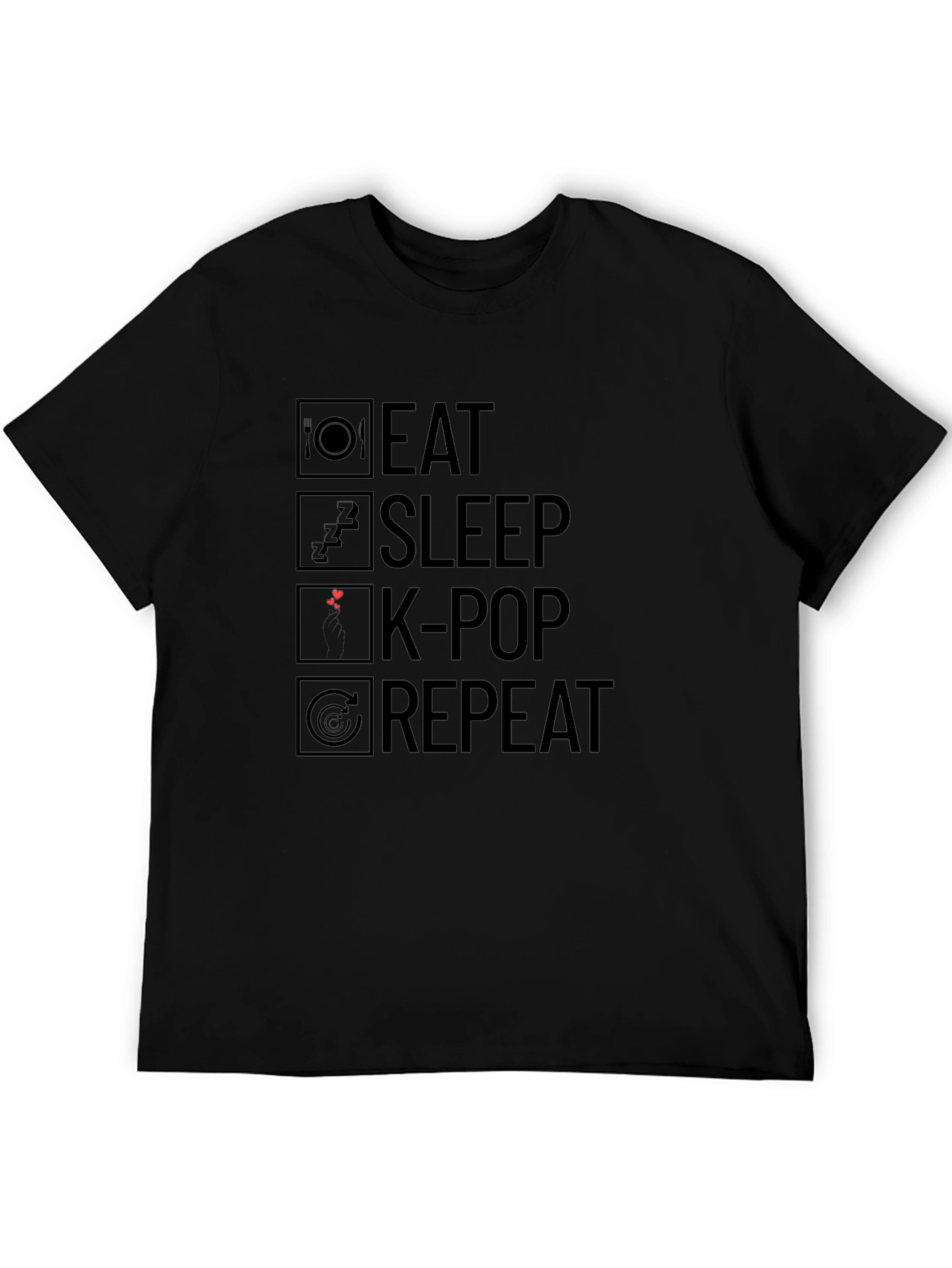 Eat Sleep K-Pop Repeat Black Graphic T-Shirt