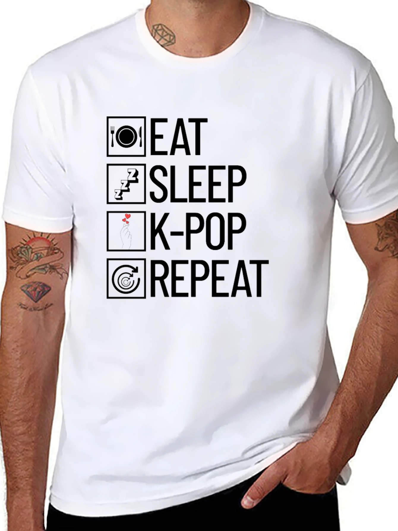 Eat Sleep K-Pop Repeat Black Graphic T-Shirt