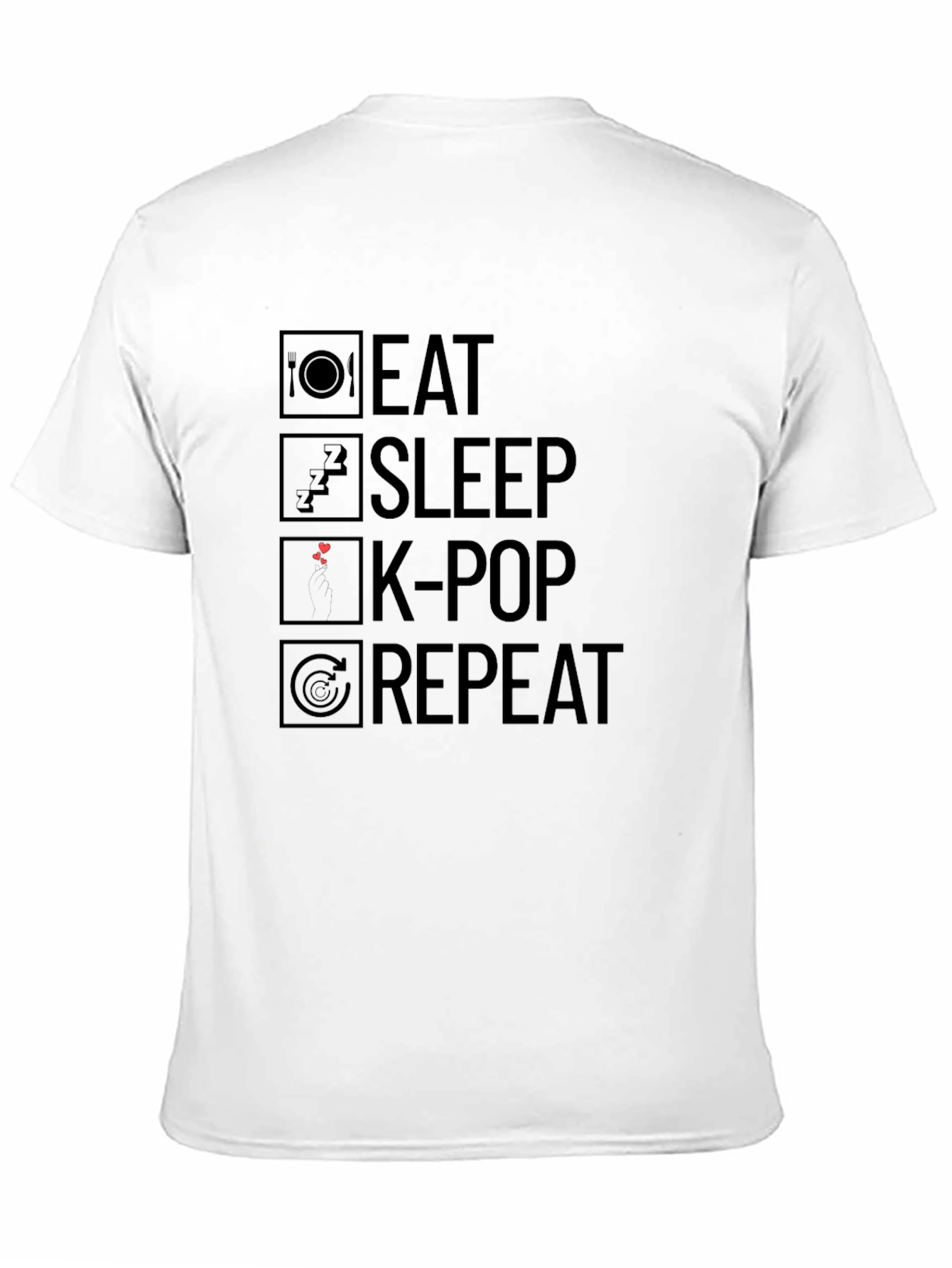 Eat Sleep K-Pop Repeat Black Graphic T-Shirt