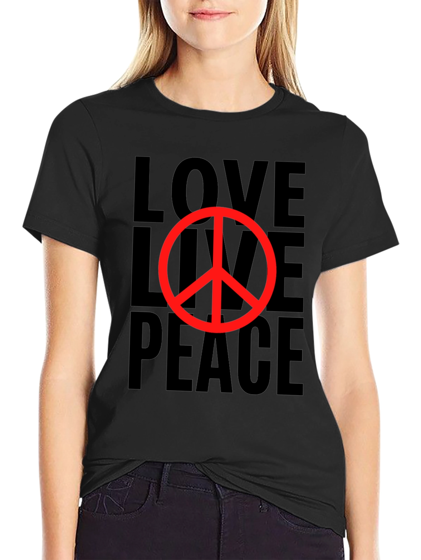 Love Live Peace Black Graphic T-Shirt