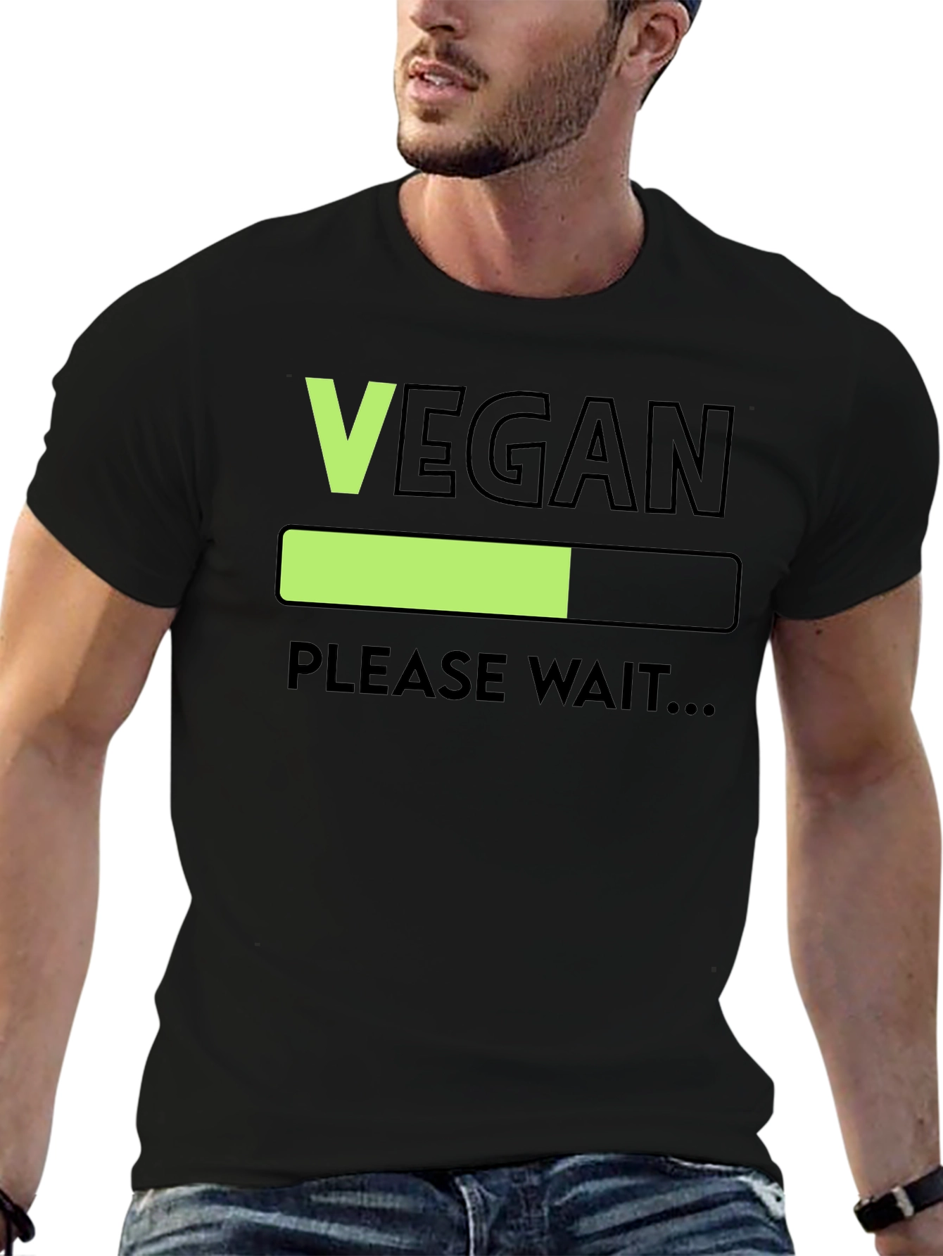 Vegan Loading Please Wait T-Shirt - Black Cotton Tee