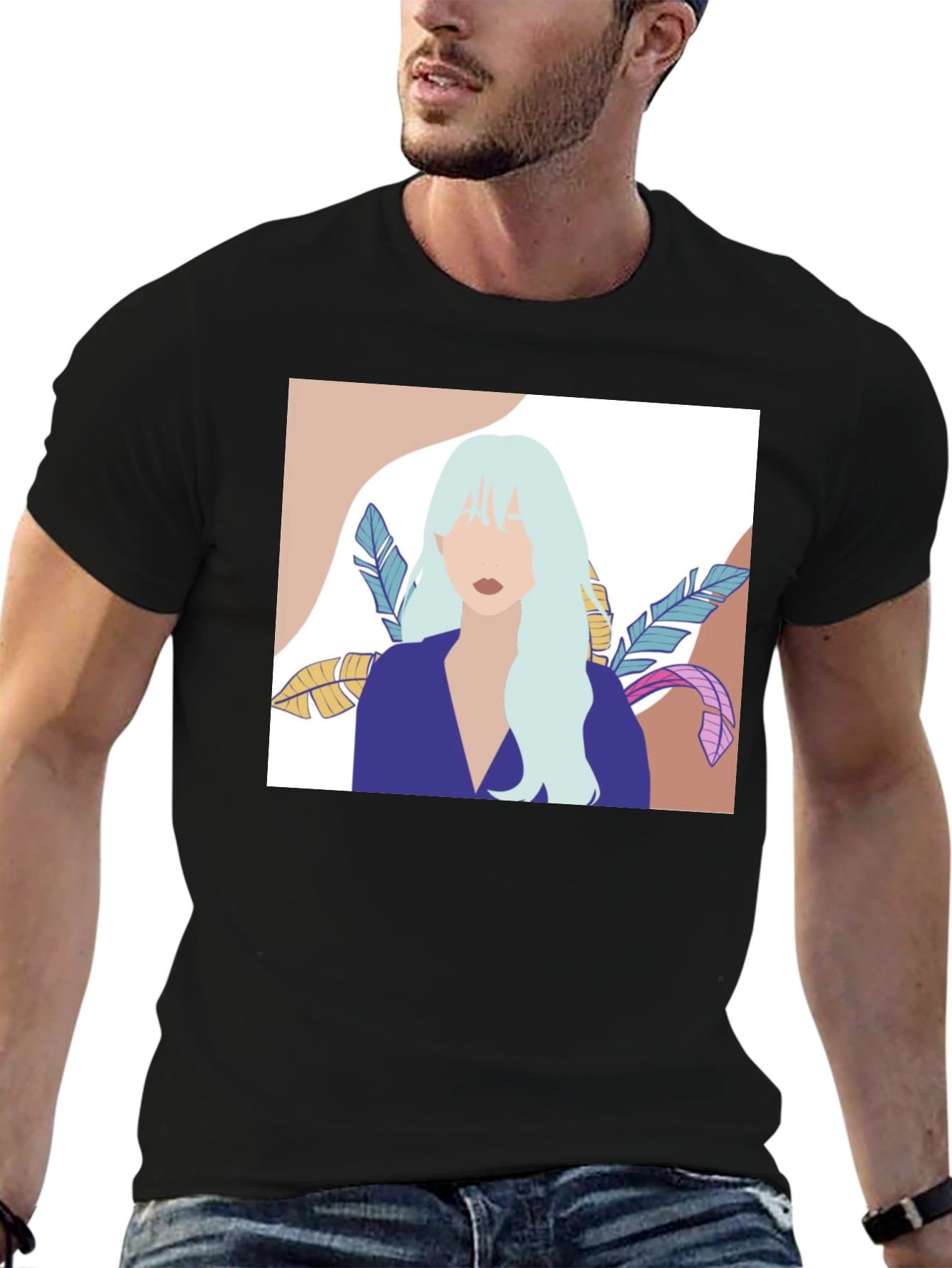 Abstract Woman Portrait Graphic T-Shirt - Black