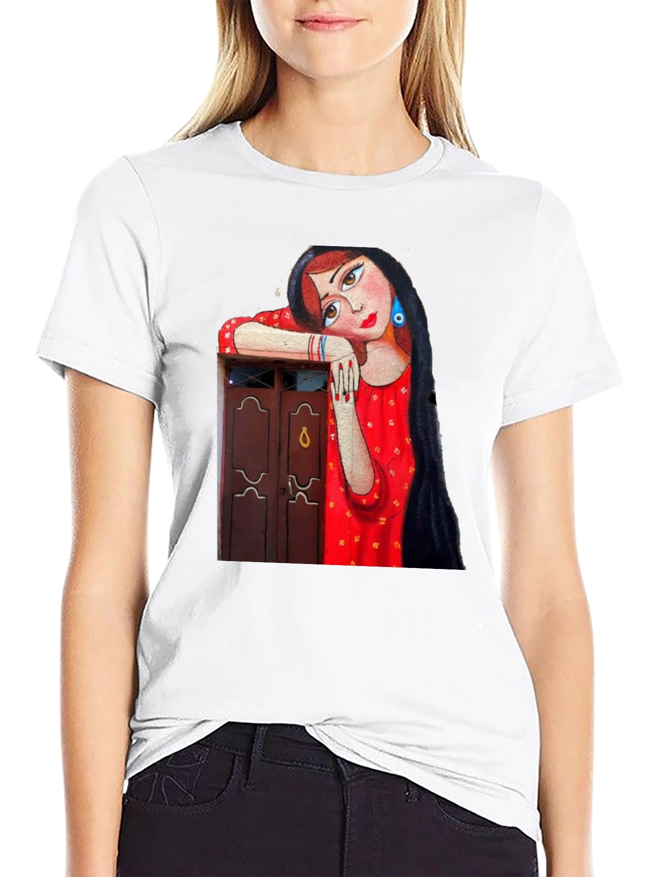 Artistic Woman Graphic Black T-Shirt