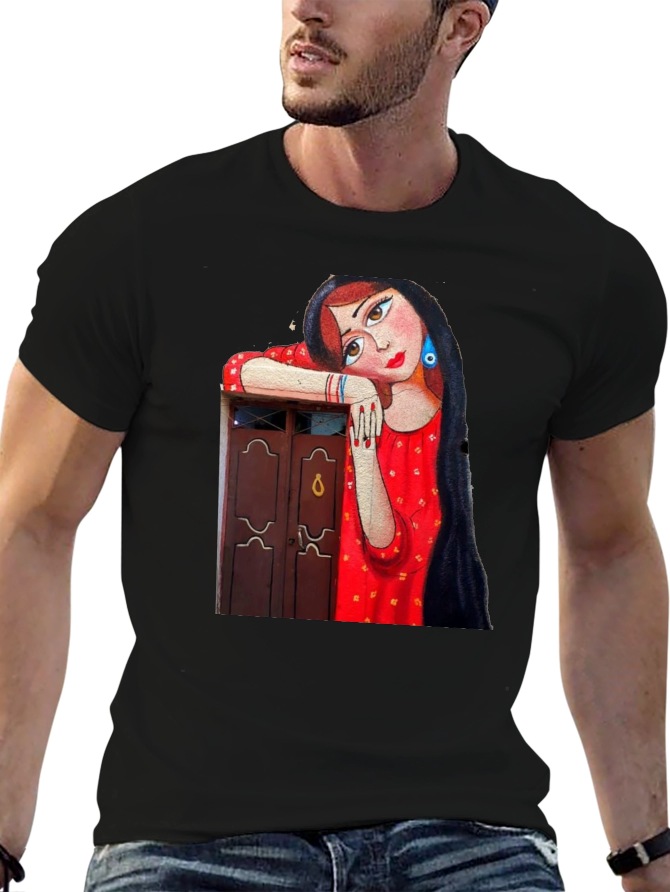 Artistic Woman Graphic Black T-Shirt
