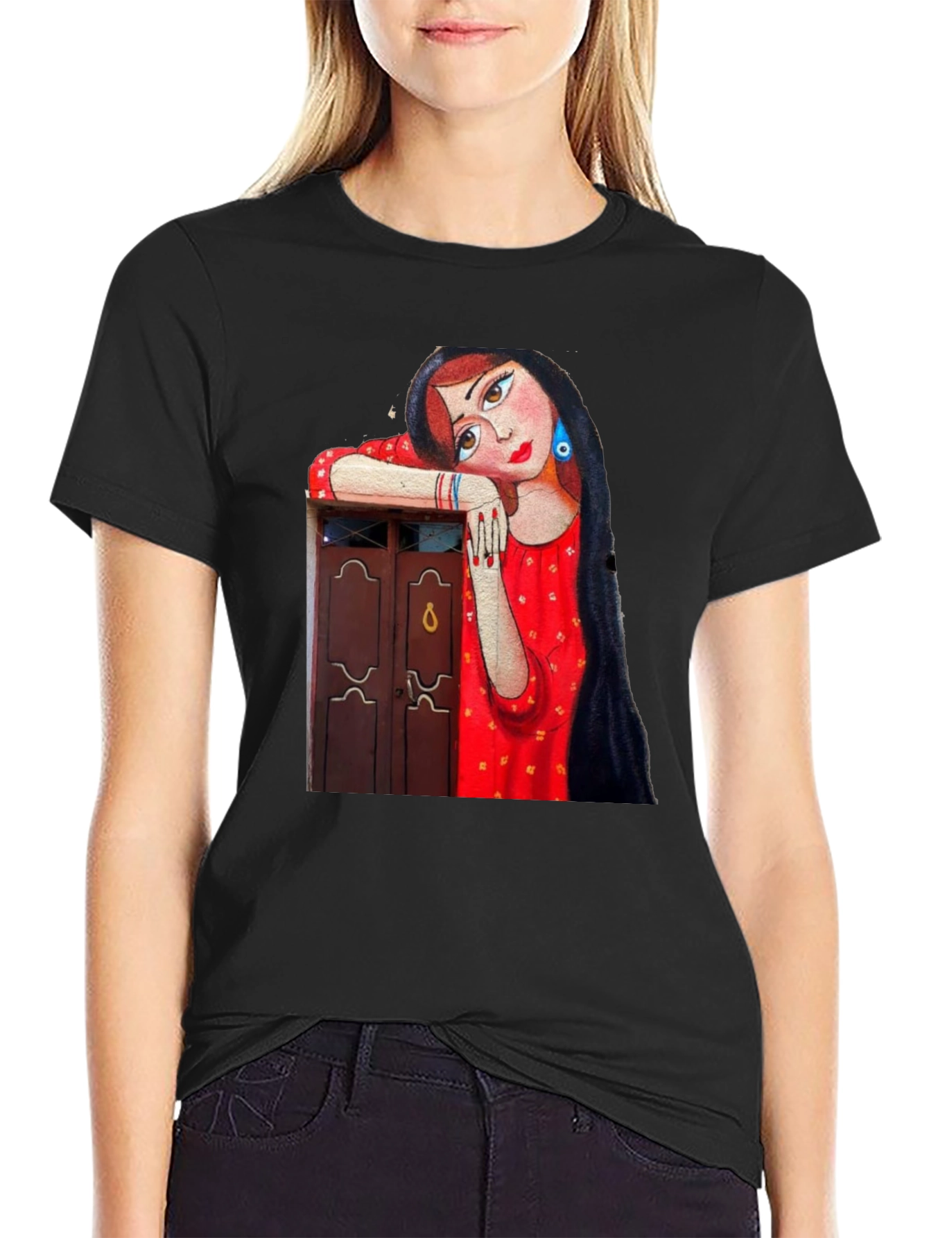 Artistic Woman Graphic Black T-Shirt