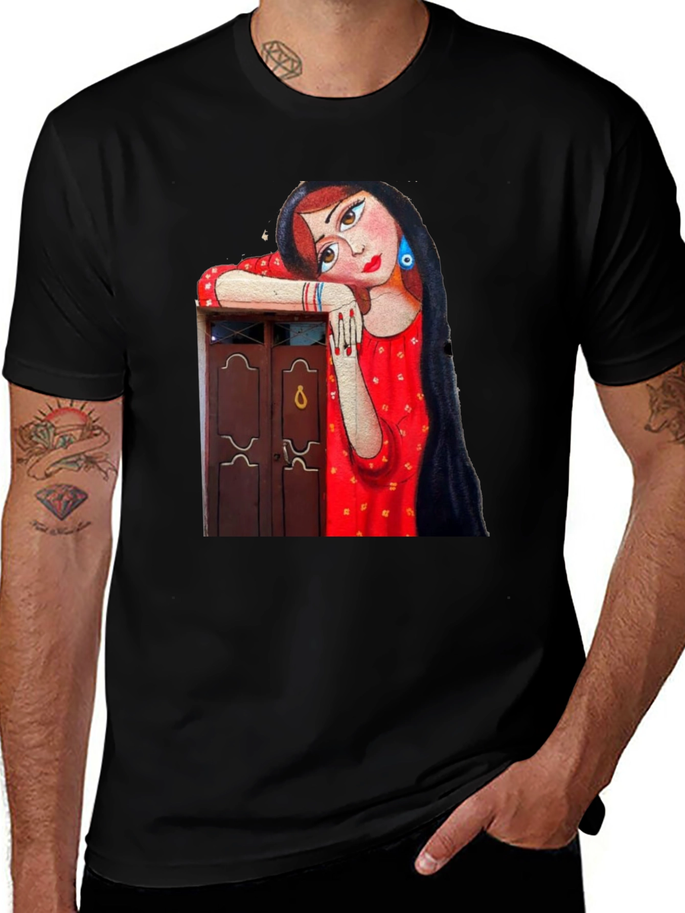 Artistic Woman Graphic Black T-Shirt