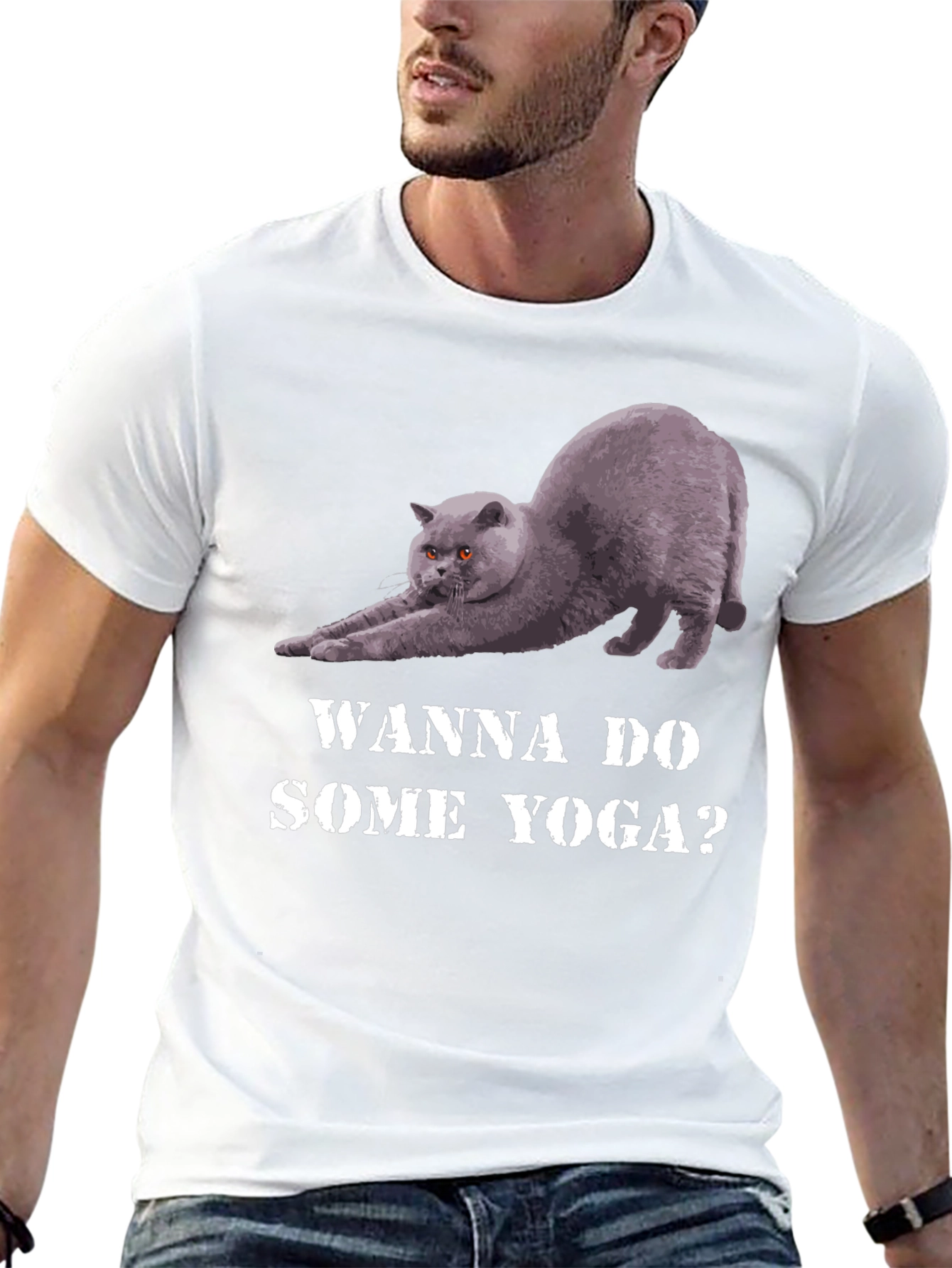 Yoga Cat Graphic Tee - Wanna Do Some Yoga?