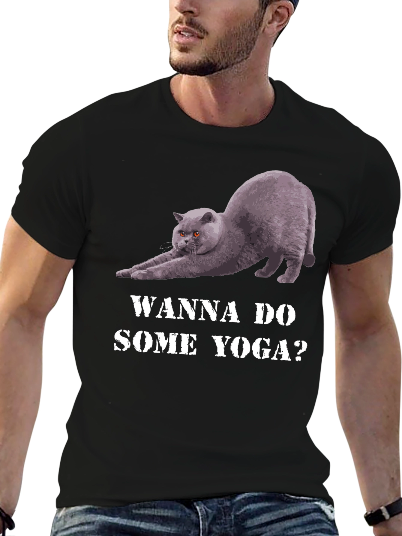 Yoga Cat Graphic Tee - Wanna Do Some Yoga?