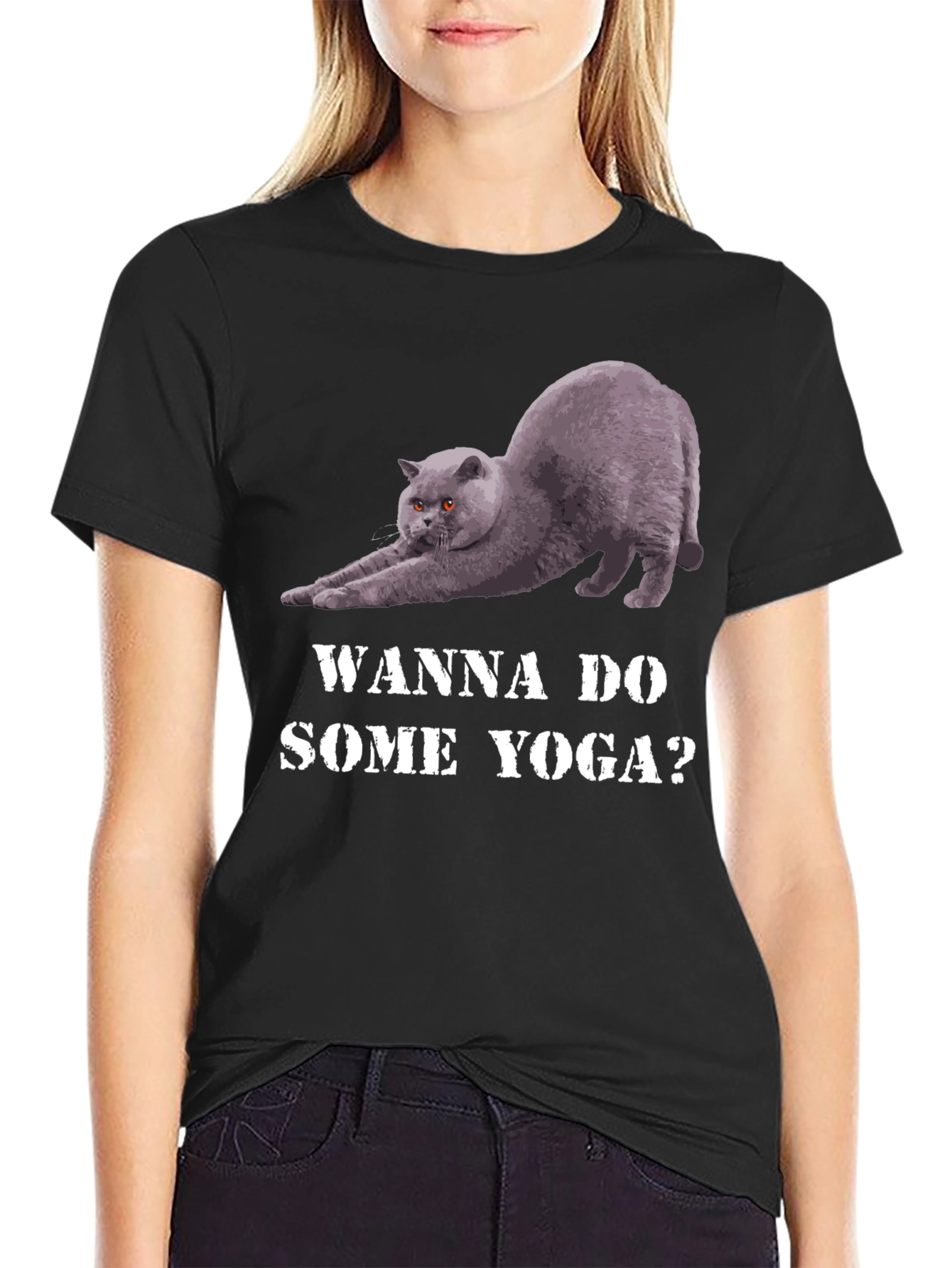 Yoga Cat Graphic Tee - Wanna Do Some Yoga?
