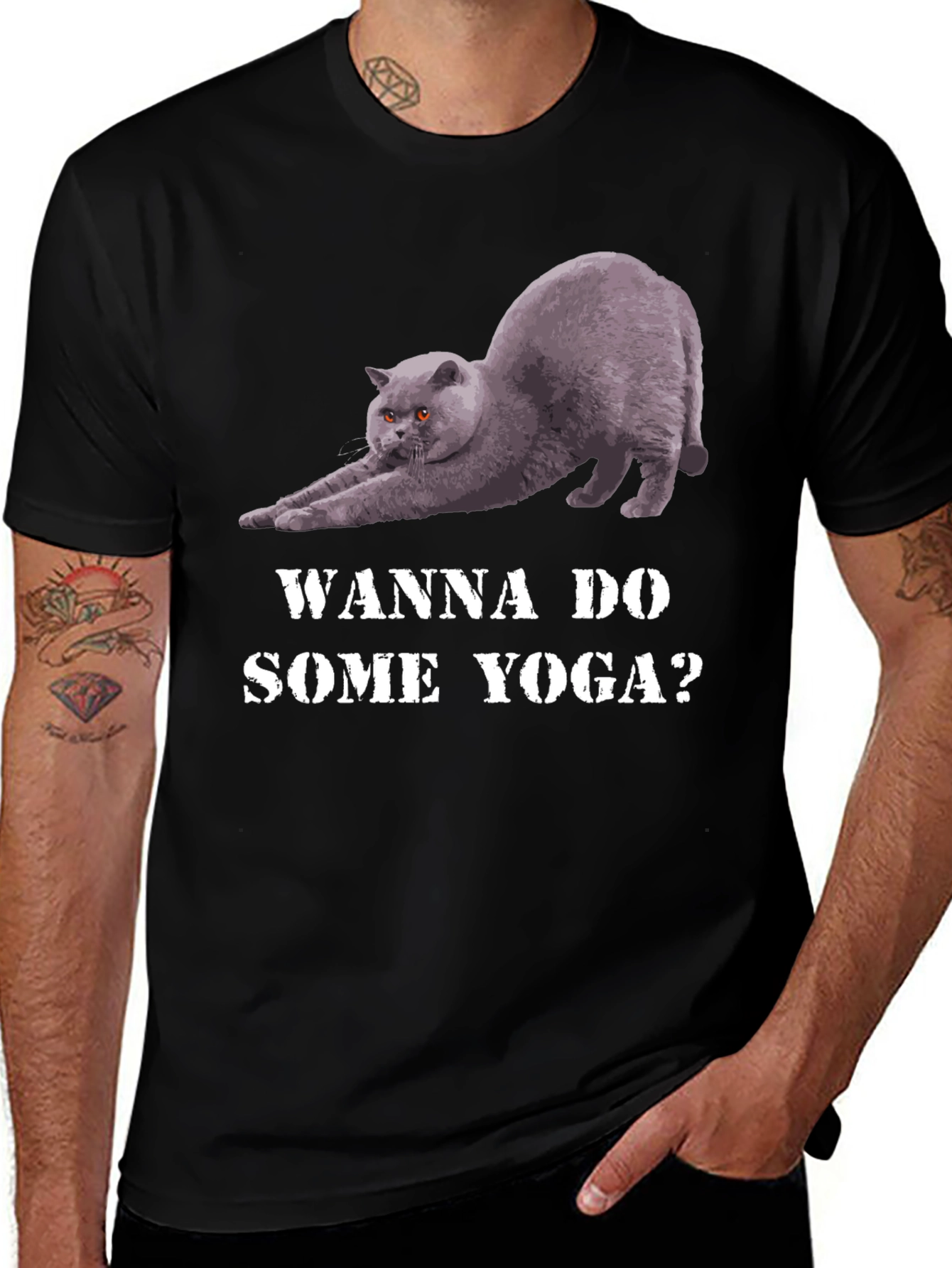 Yoga Cat Graphic Tee - Wanna Do Some Yoga?