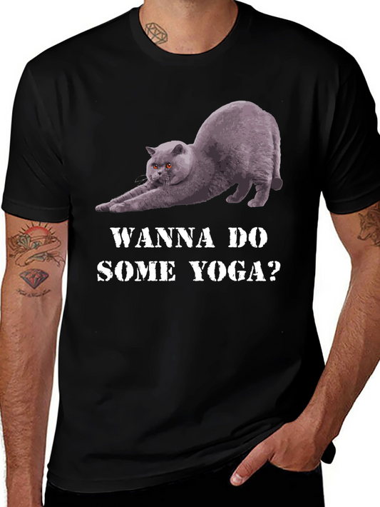 Yoga Cat Graphic Tee - Wanna Do Some Yoga?