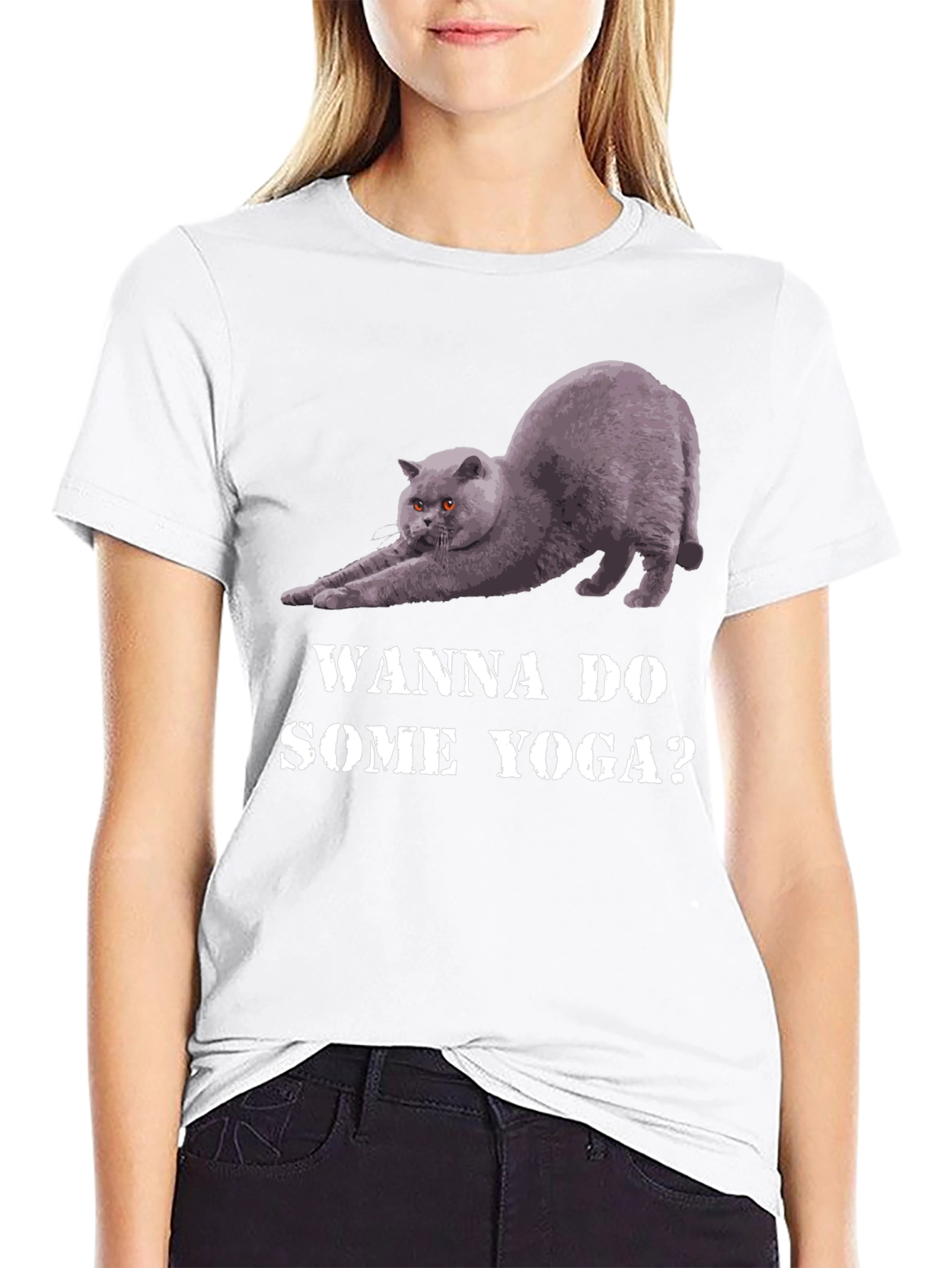Yoga Cat Graphic Tee - Wanna Do Some Yoga?