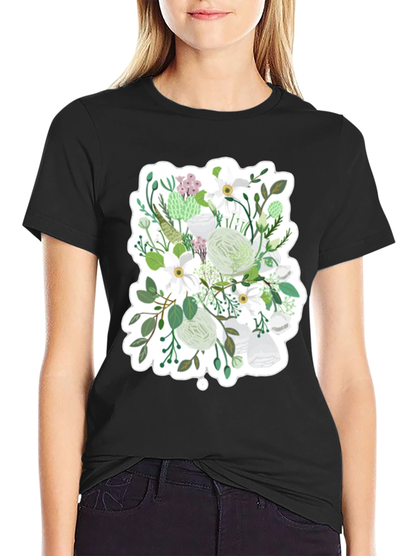 Floral Graphic Tee - White & Green
