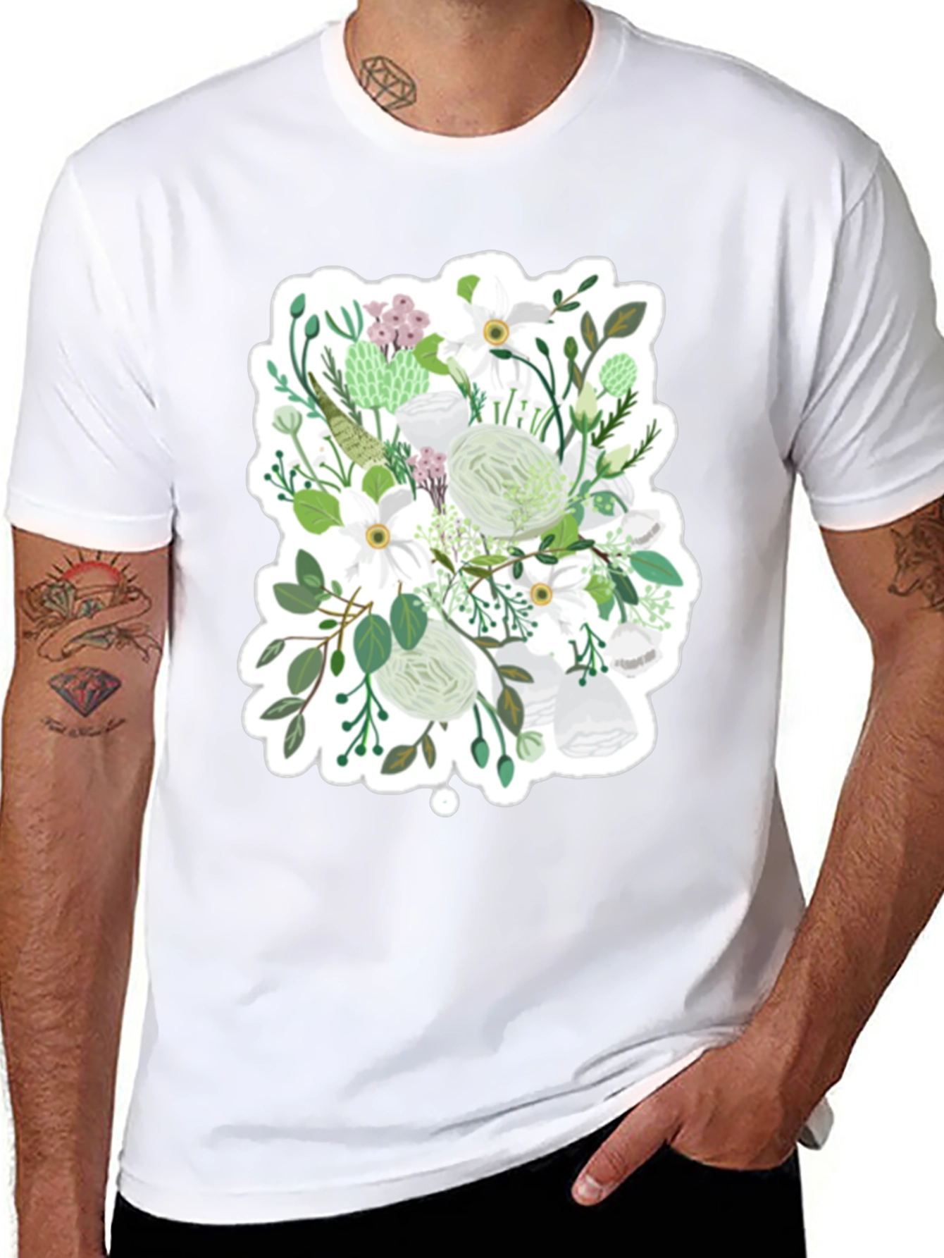 Floral Graphic Tee - White & Green