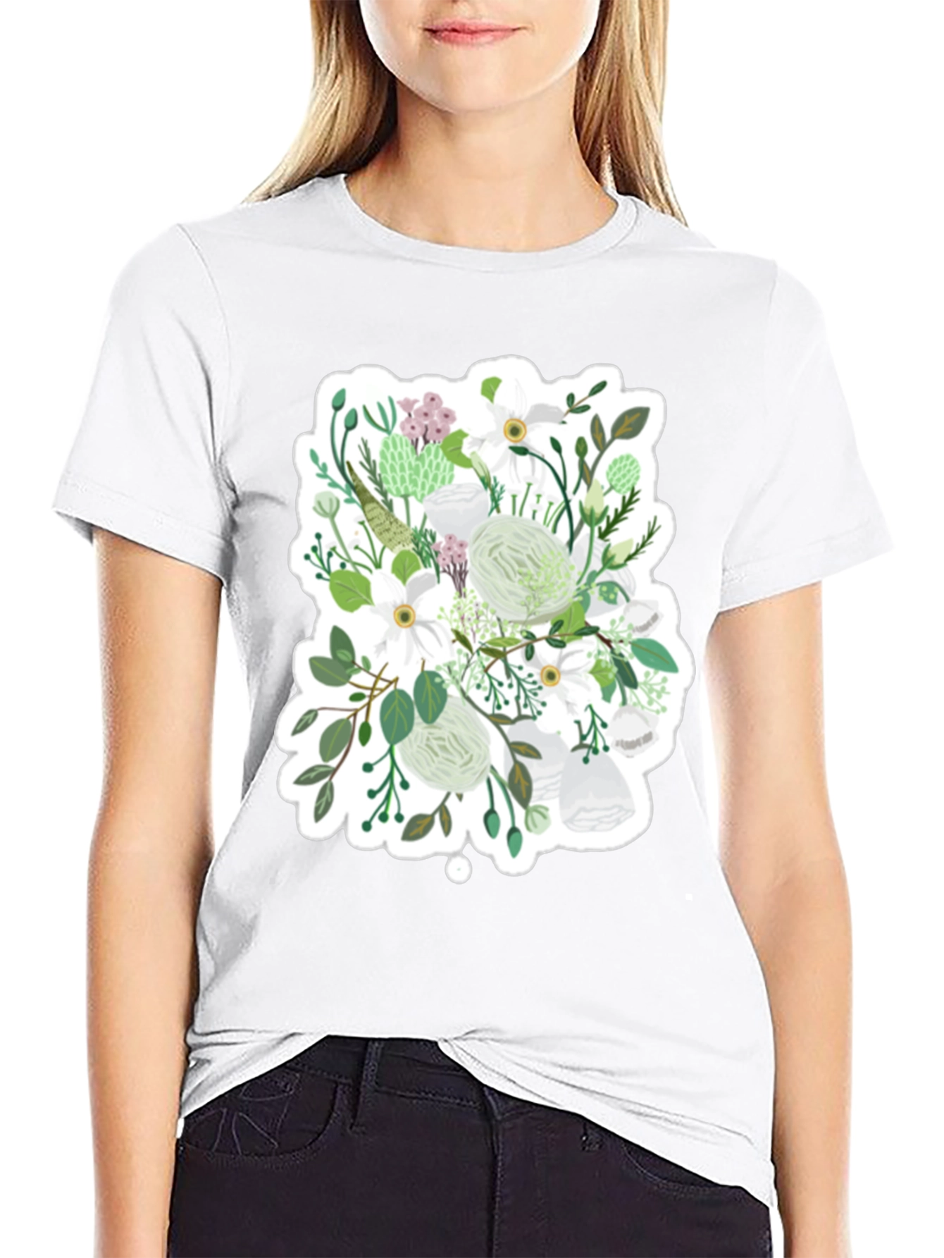 Floral Graphic Tee - White & Green