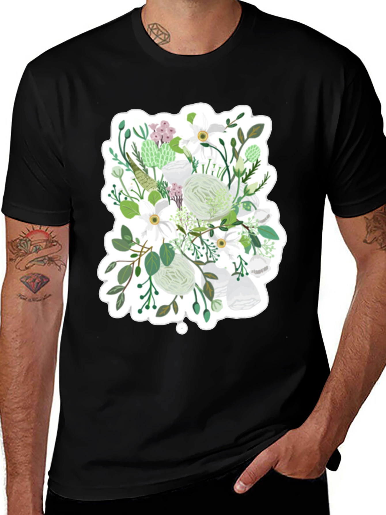 Floral Graphic Tee - White & Green