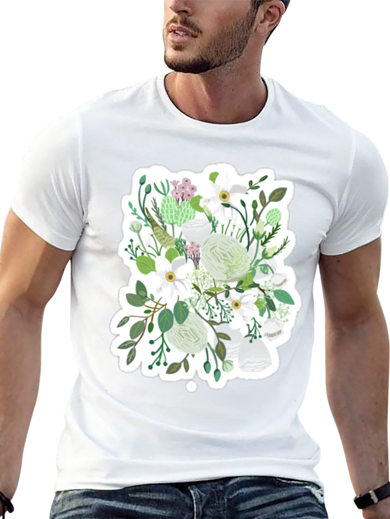 Floral Graphic Tee - White & Green
