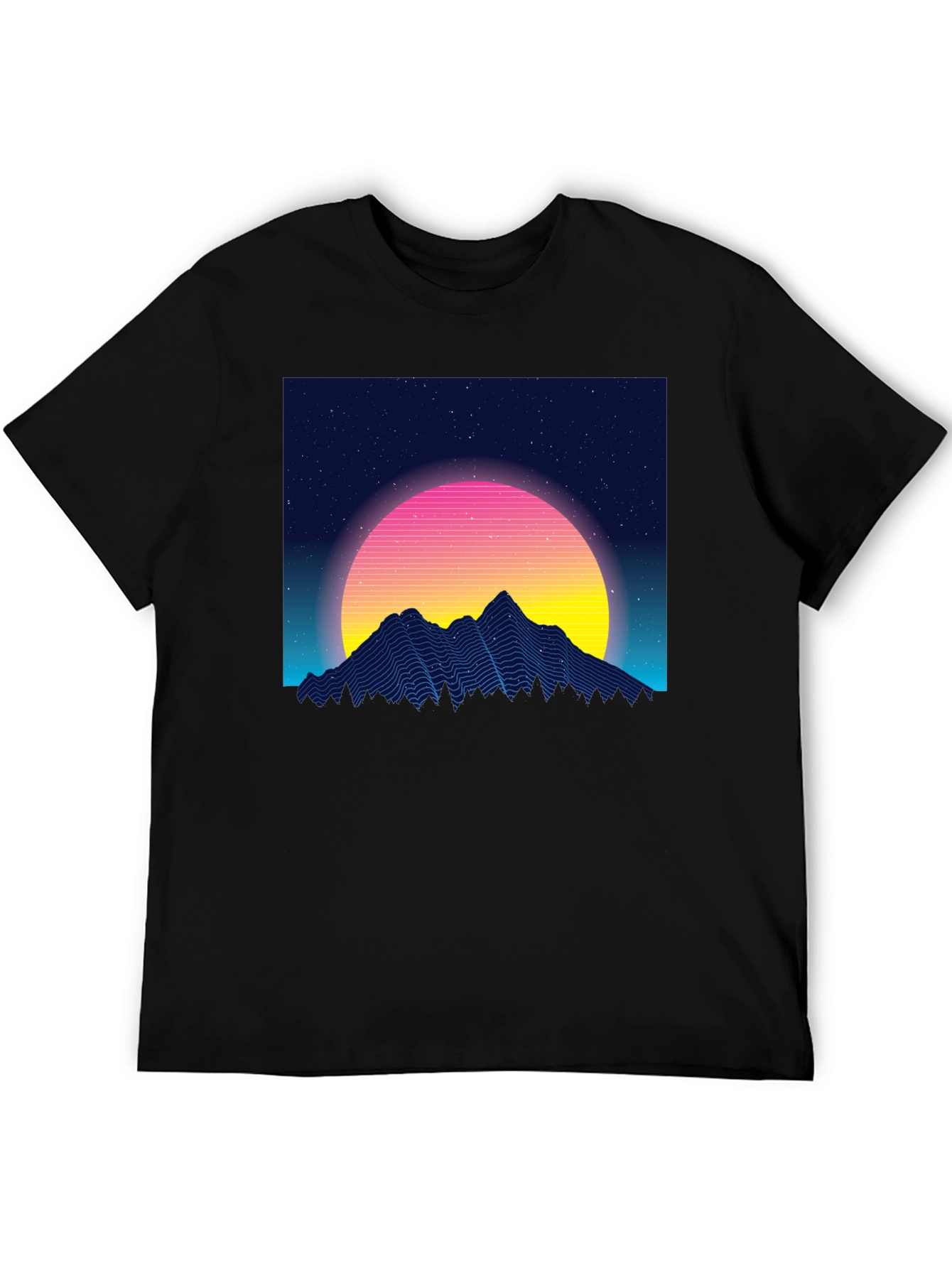 Retro Sunset Mountain Black T-Shirt
