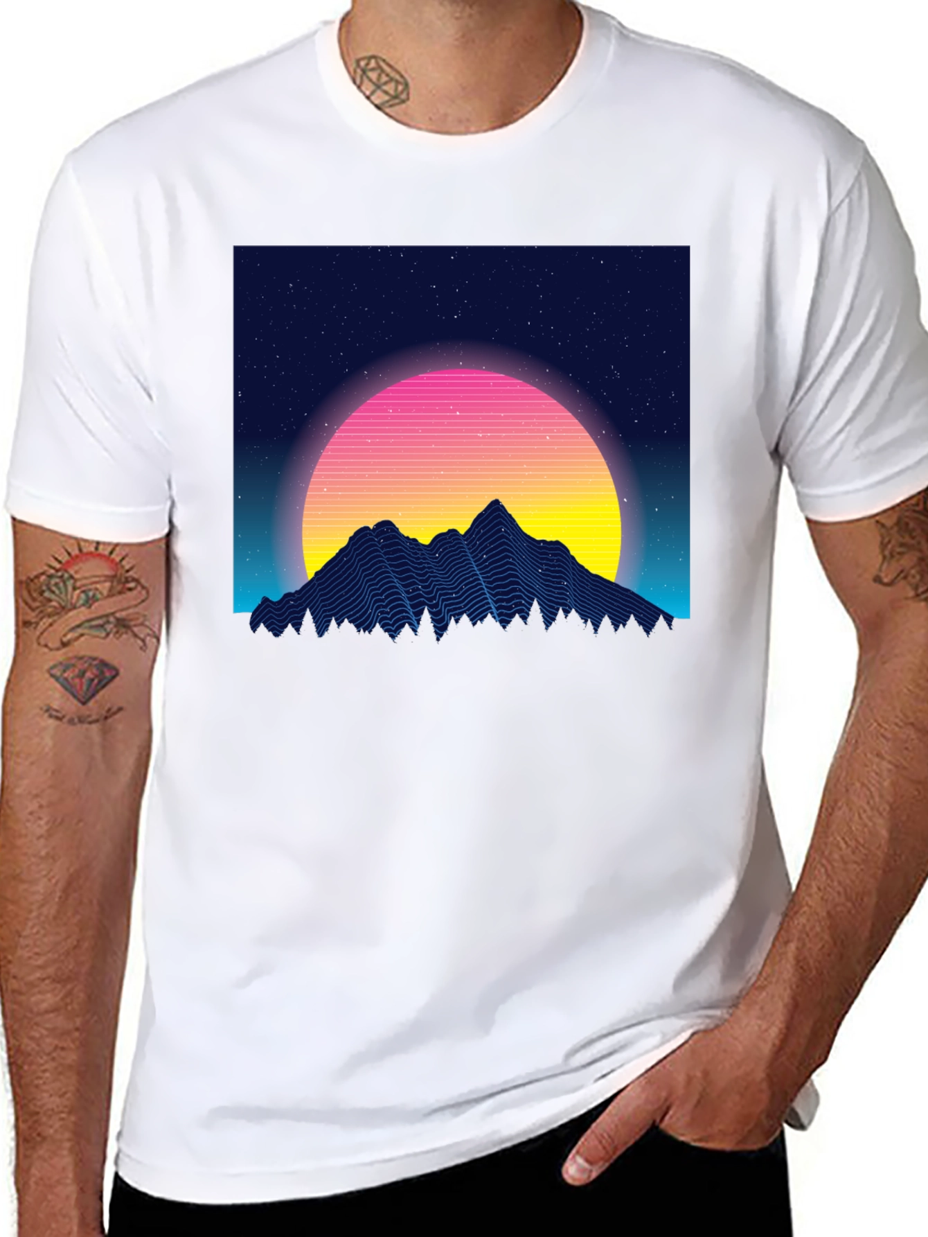 Retro Sunset Mountain Black T-Shirt