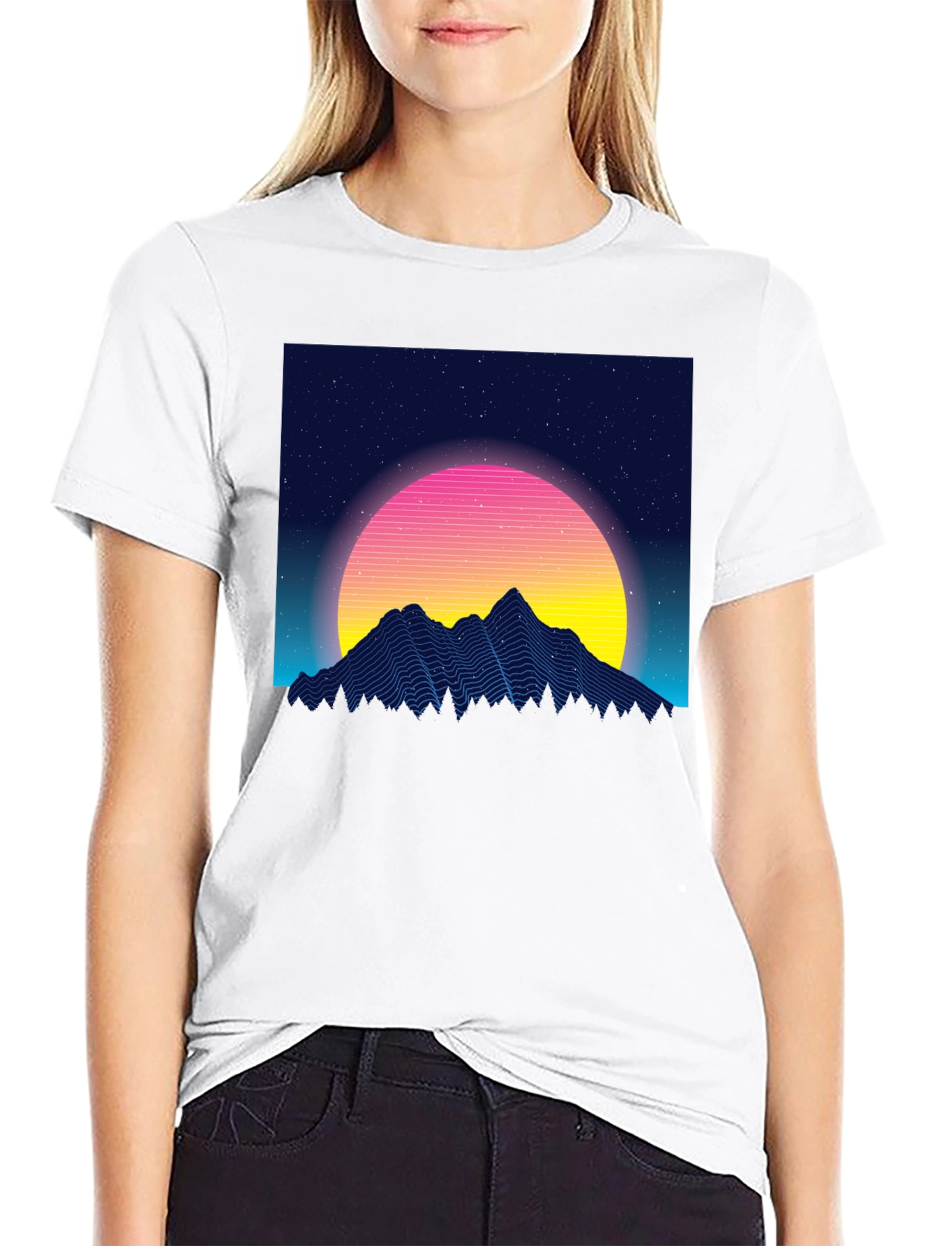 Retro Sunset Mountain Black T-Shirt