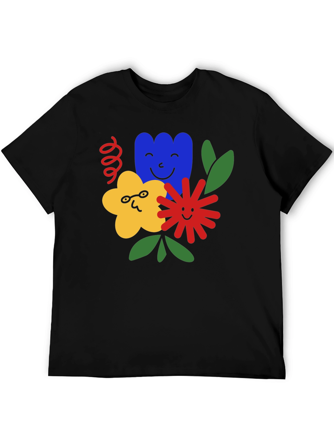 Funky Floral Graphic Tee - Black Cotton T-Shirt