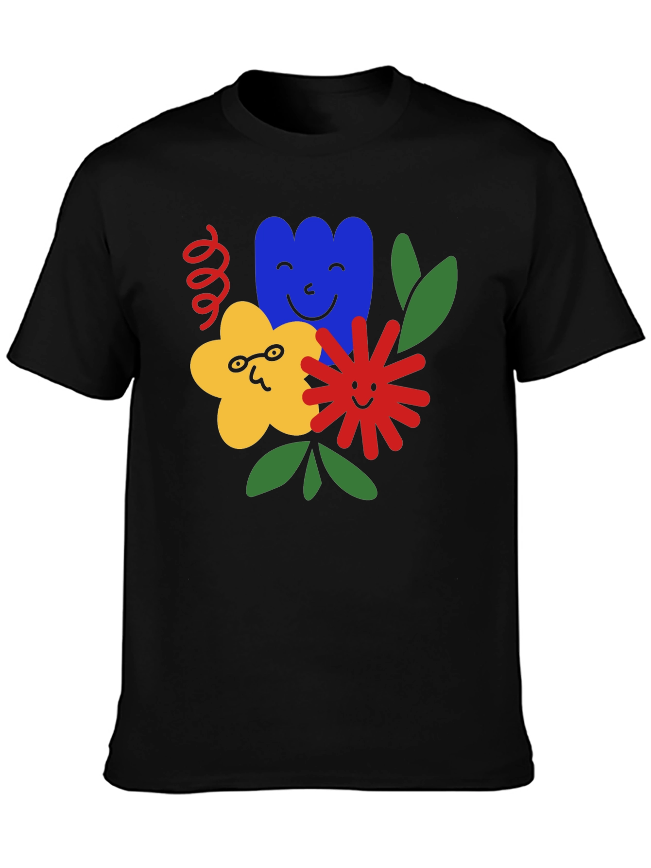 Funky Floral Graphic Tee - Black Cotton T-Shirt