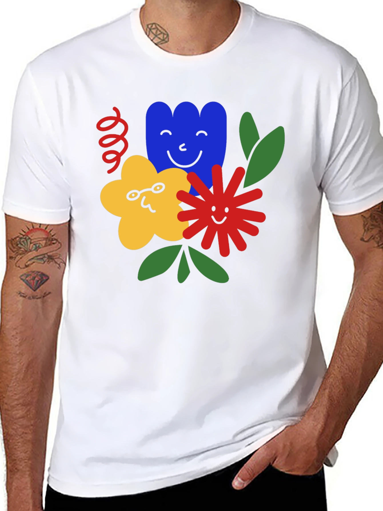 Funky Floral Graphic Tee - Black Cotton T-Shirt