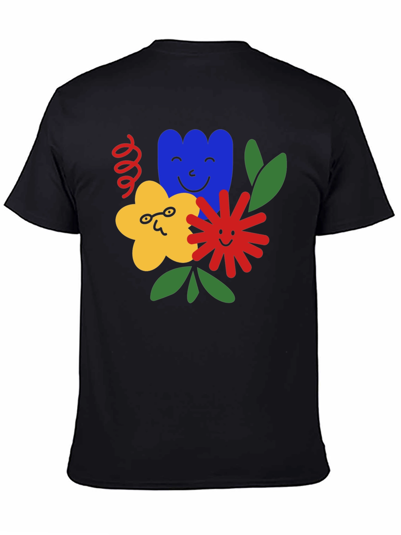 Funky Floral Graphic Tee - Black Cotton T-Shirt