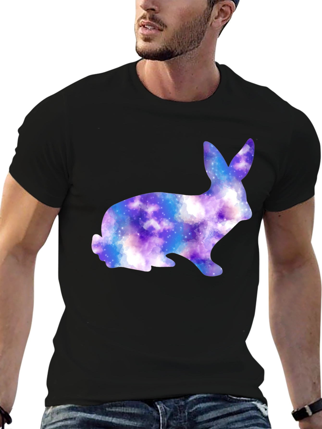 Galaxy Bunny Graphic Black T-Shirt