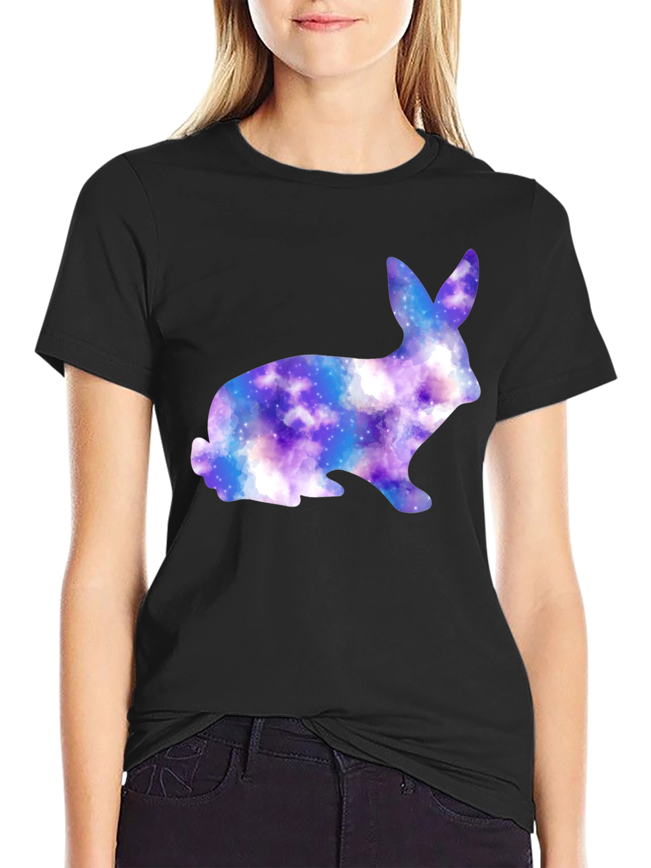 Galaxy Bunny Graphic Black T-Shirt