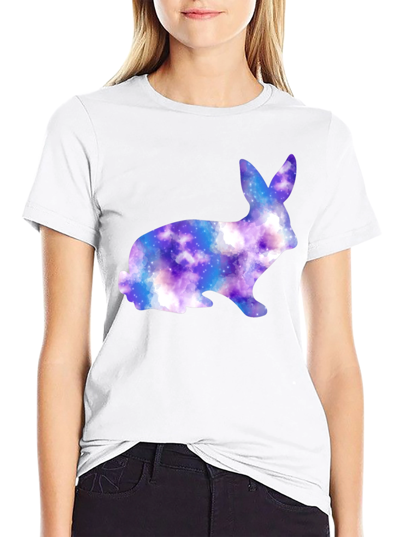 Galaxy Bunny Graphic Black T-Shirt