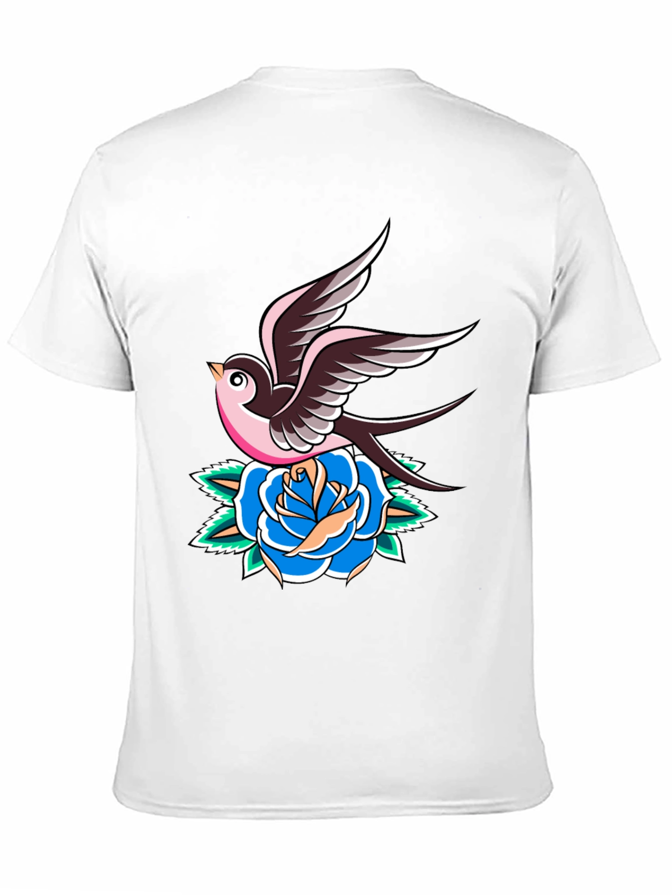 Swallow and Rose Graphic Black T-Shirt