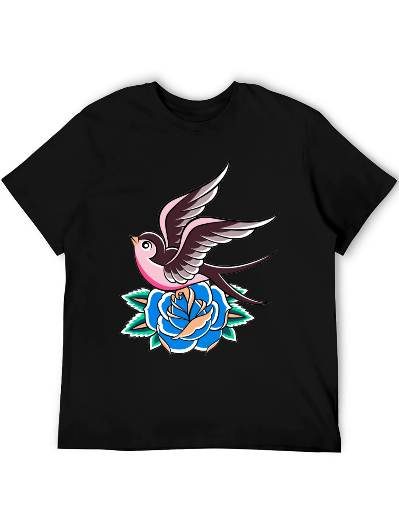 Swallow and Rose Graphic Black T-Shirt