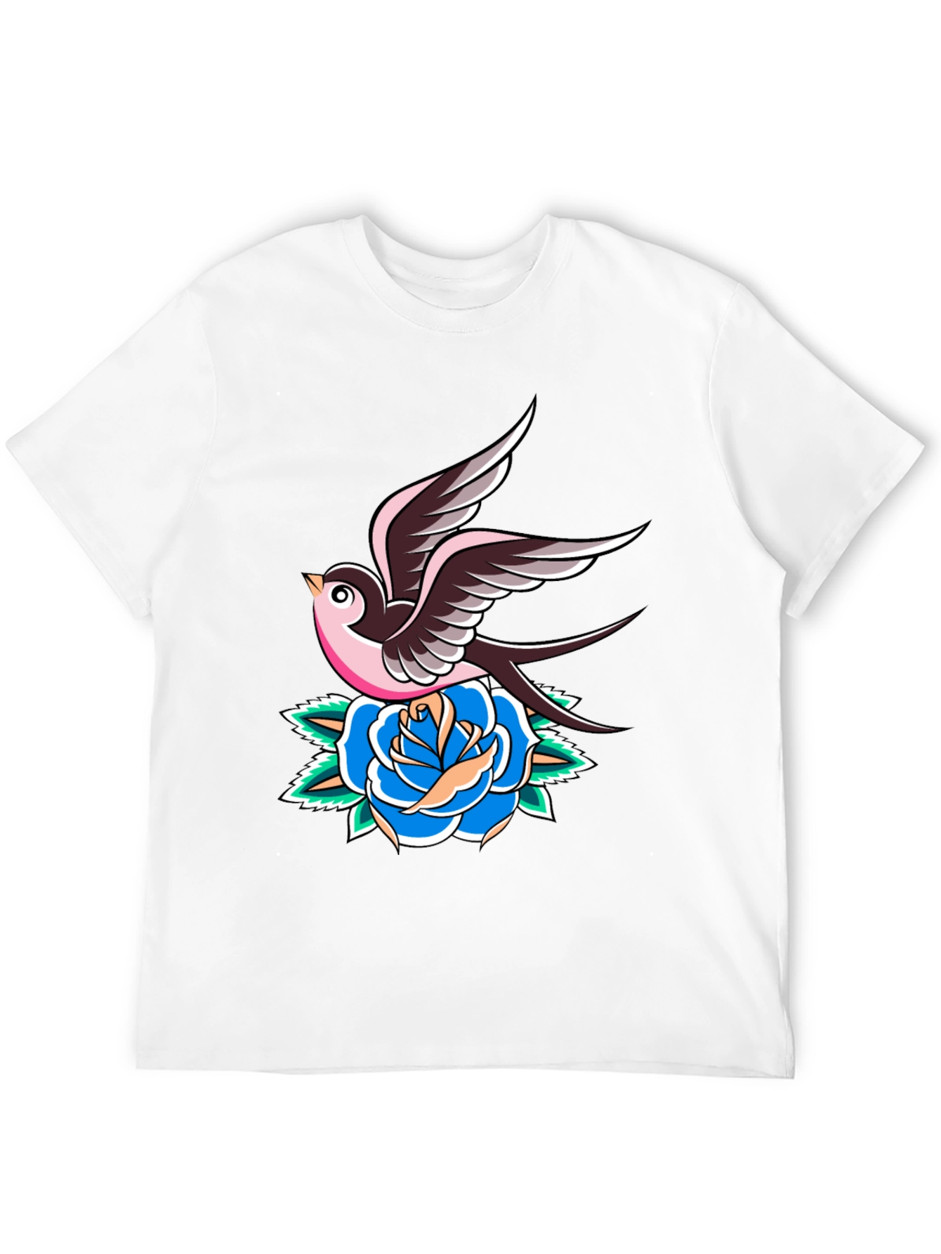 Swallow and Rose Graphic Black T-Shirt
