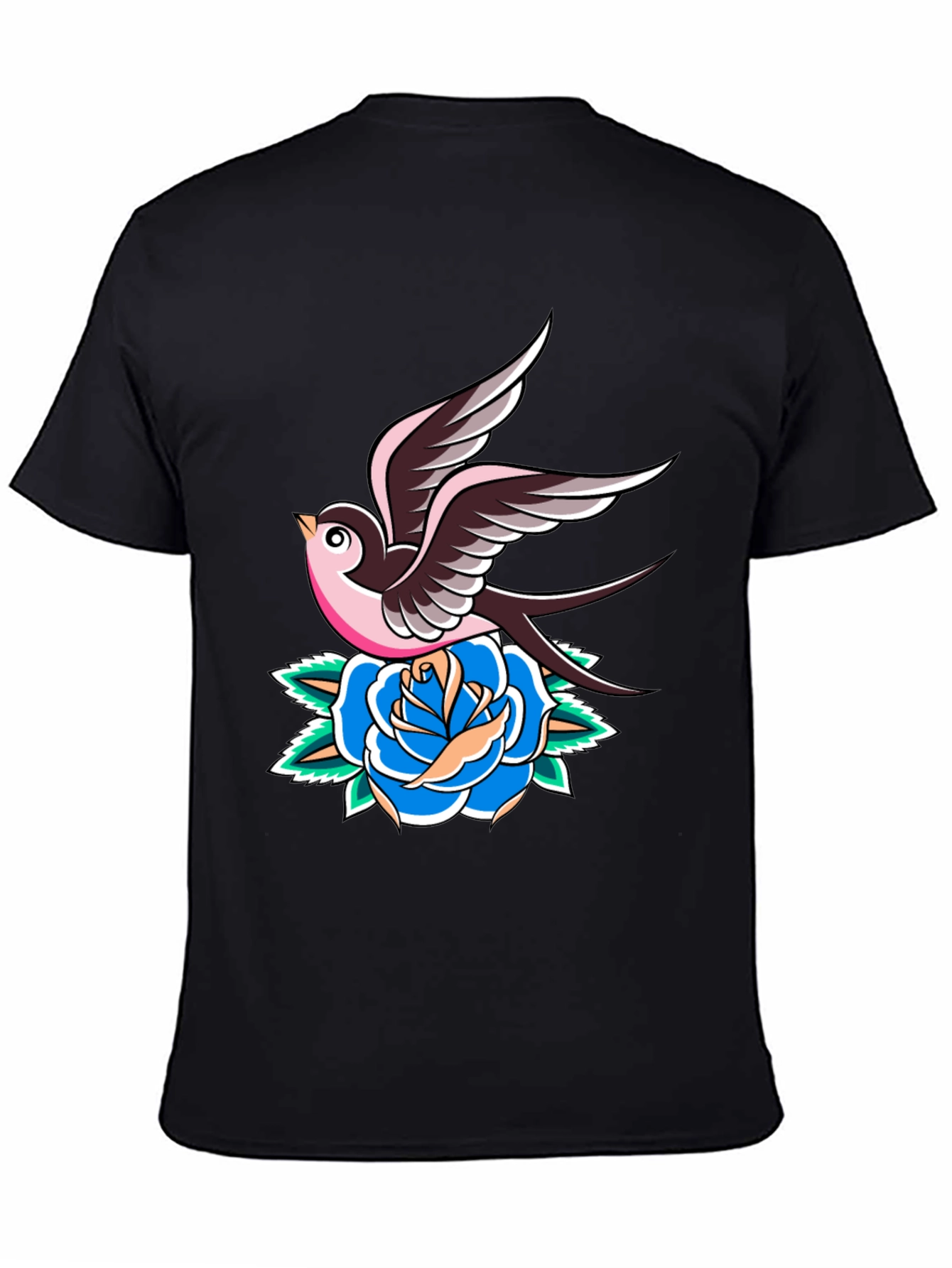Swallow and Rose Graphic Black T-Shirt