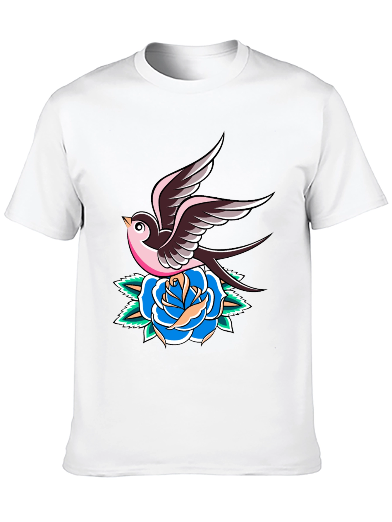 Swallow and Rose Graphic Black T-Shirt