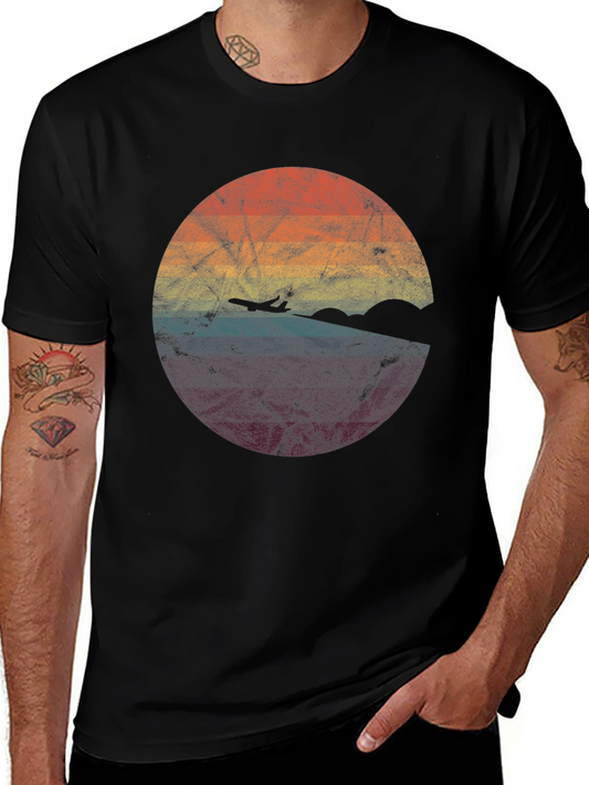 Vintage Airplane Sunset Mens Graphic T-Shirt